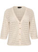 Strickjacke mit Lochstickerei und V-Ausschnitt, Beige, Packshot image number 0