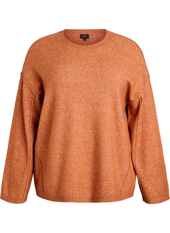 Lockerer Strickpullover mit markanten Nähten, Orange, Packshot image number 0