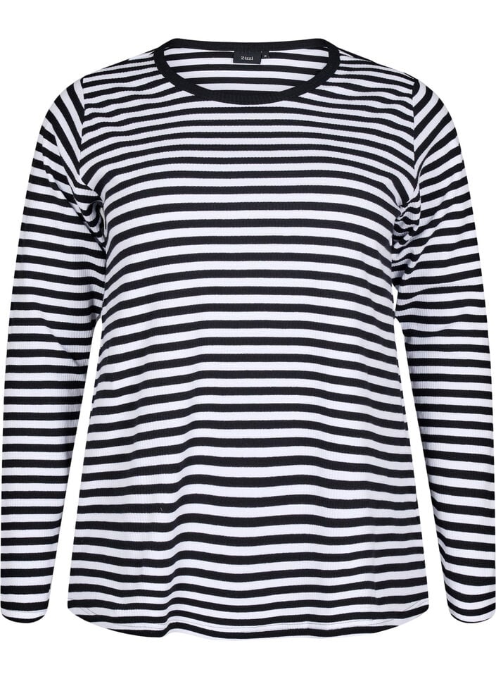 Gestreifte Bluse mit langen &Auml;rmeln, Schwarz, Packshot