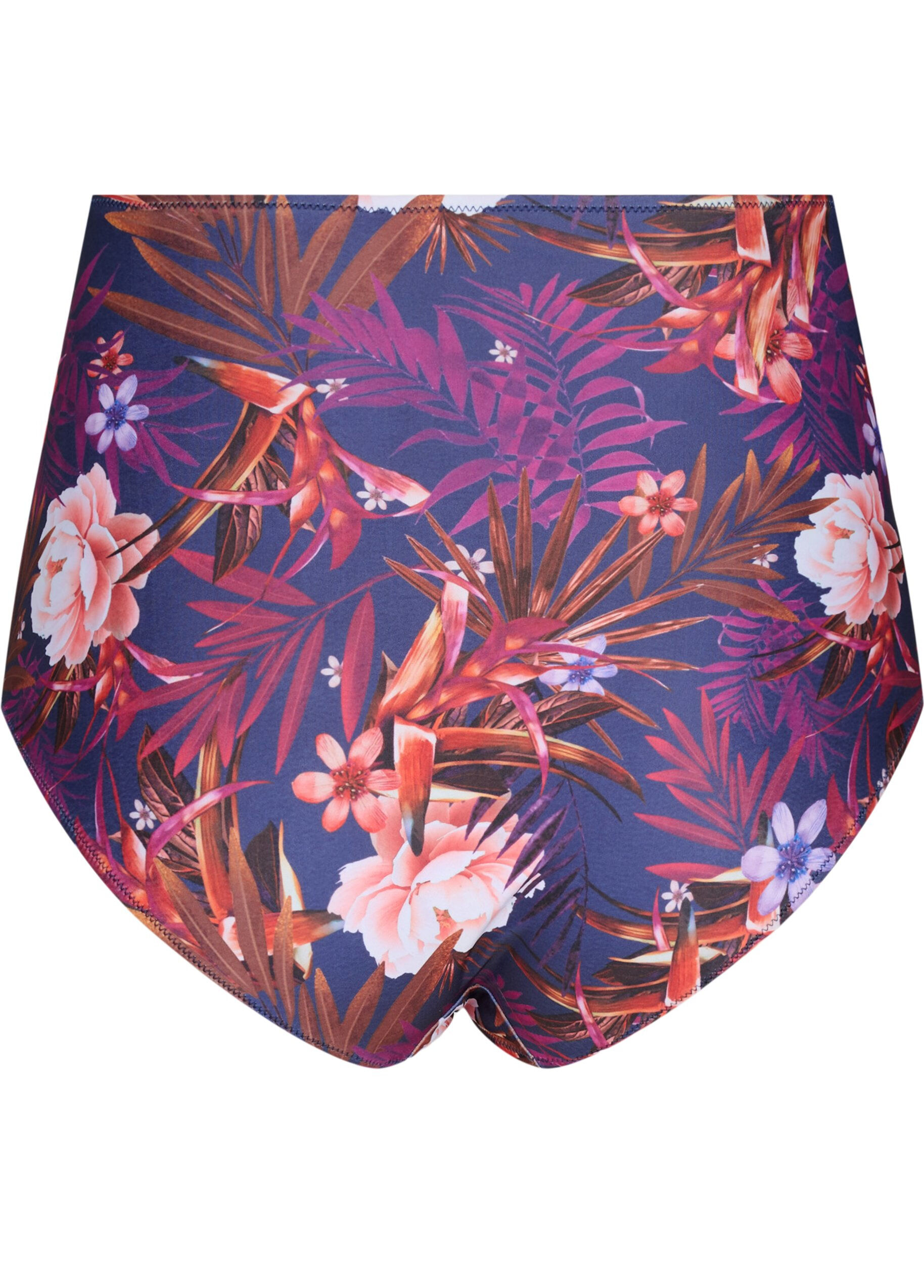 Zizzi Bikini-Unterteil mit Blumenmuster und hoher Taille, Lila, Packshot image number 1