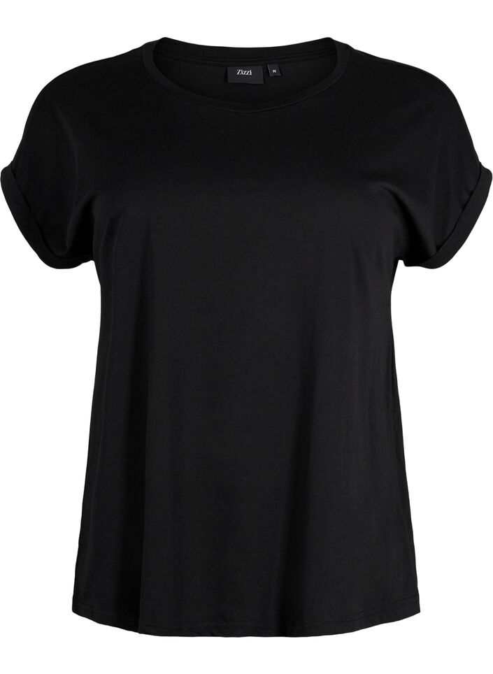 Kurzärmeliges T-Shirt aus einer Baumwollmischung, Black, Packshot image number 0