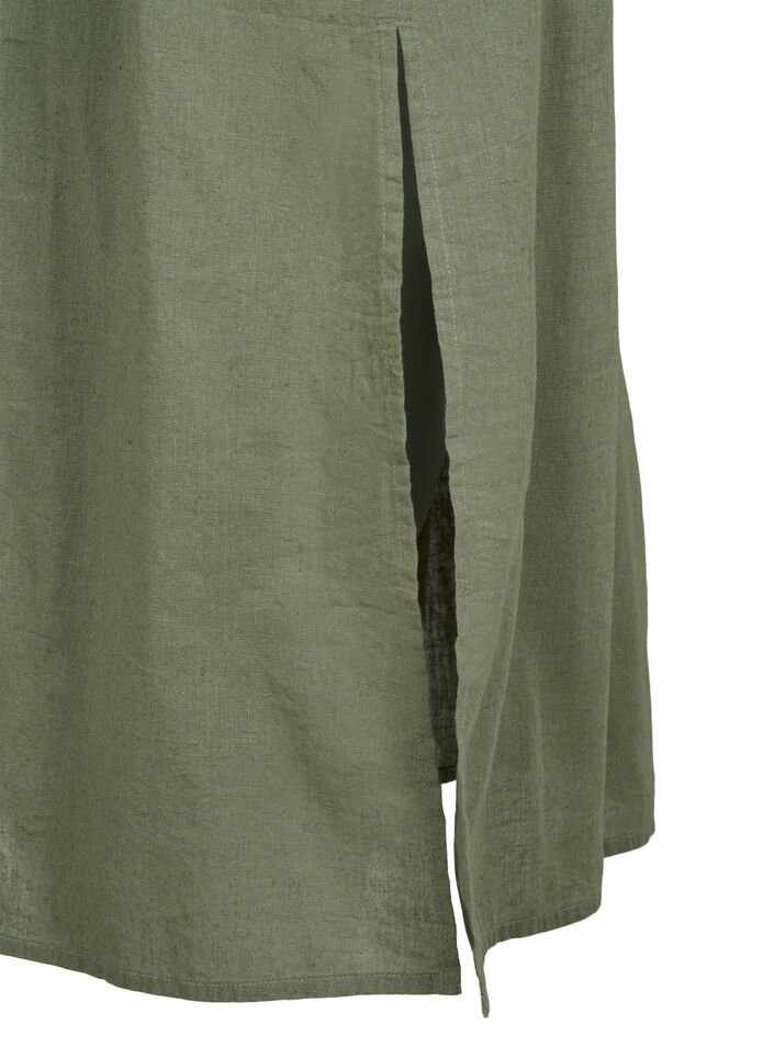 Ärmelloses Kleid aus Baumwollmischung mit Leinen, Deep Lichen Green, Packshot image number 3