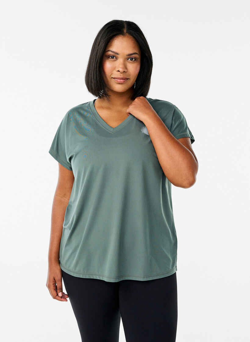 Lockeres Trainings-T-Shirt mit V-Ausschnitt, Gr&uuml;n, Model image number 0