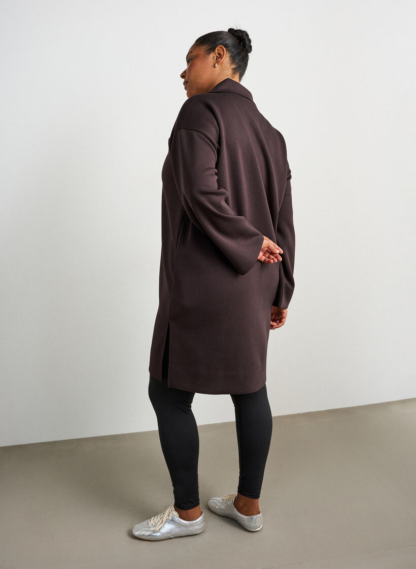 Sportliches Sweatkleid mit hohem Kragen und Rei&szlig;verschluss, Braun, Model image number 2