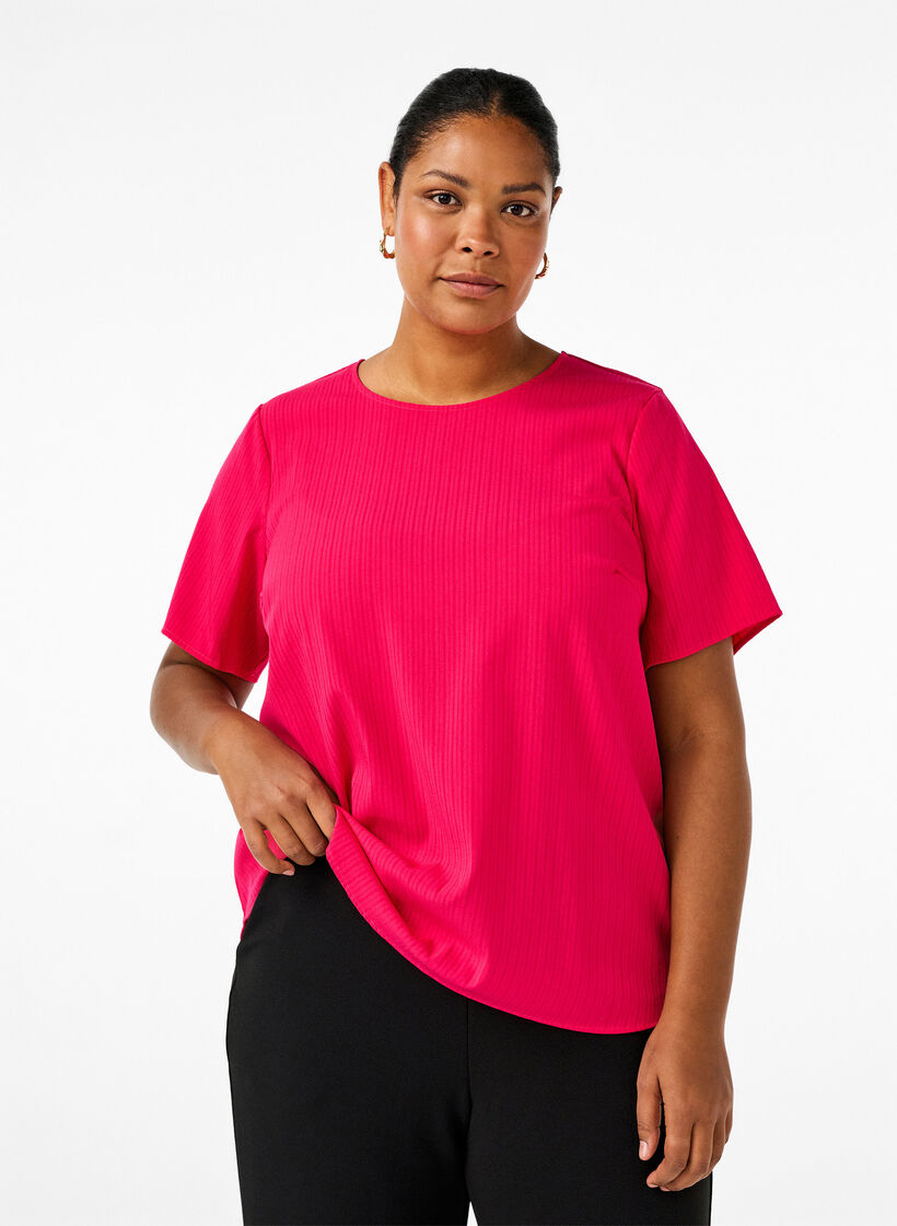 Kurzärmelige Bluse aus Viskose mit Schleifen, Bright Rose, Model image number 0