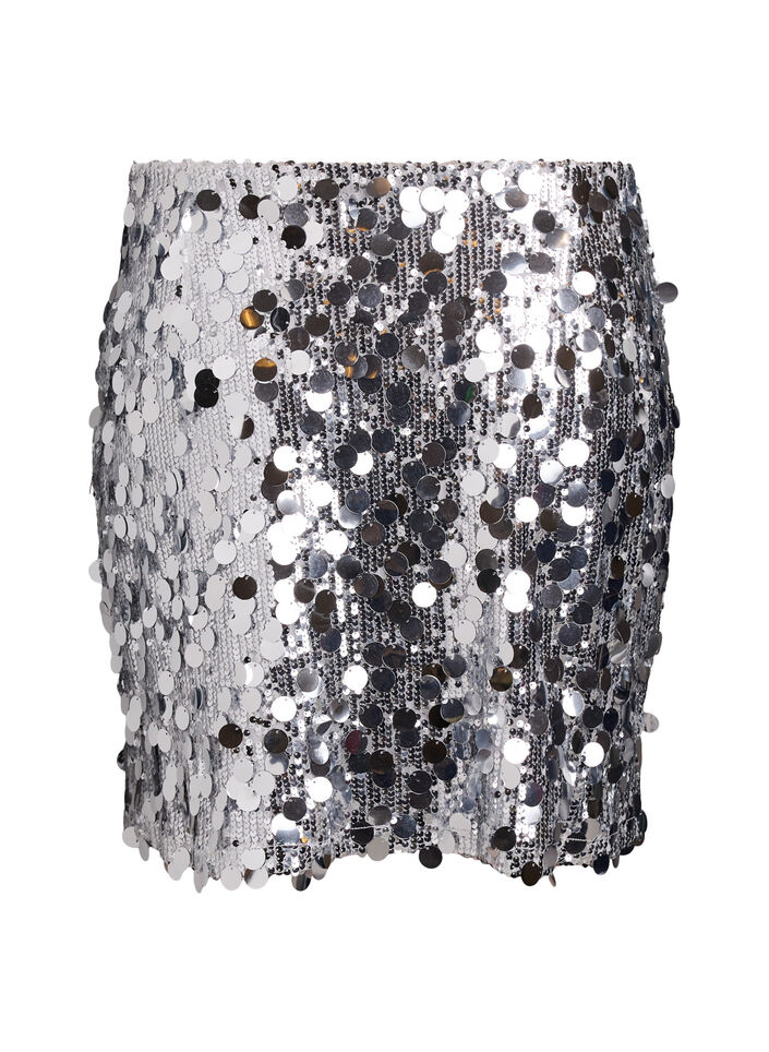 Kurzer Paillettenrock mit Gummibund, Silber, Packshot image number 1