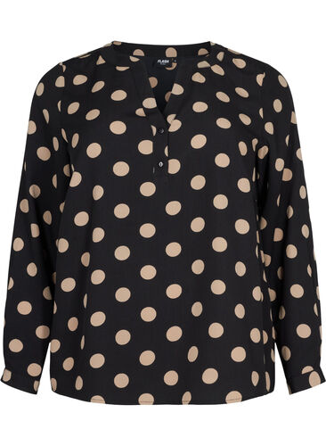 FLASH - Langärmelige Bluse mit Print, Black Brown Dot, Packshot image number 0