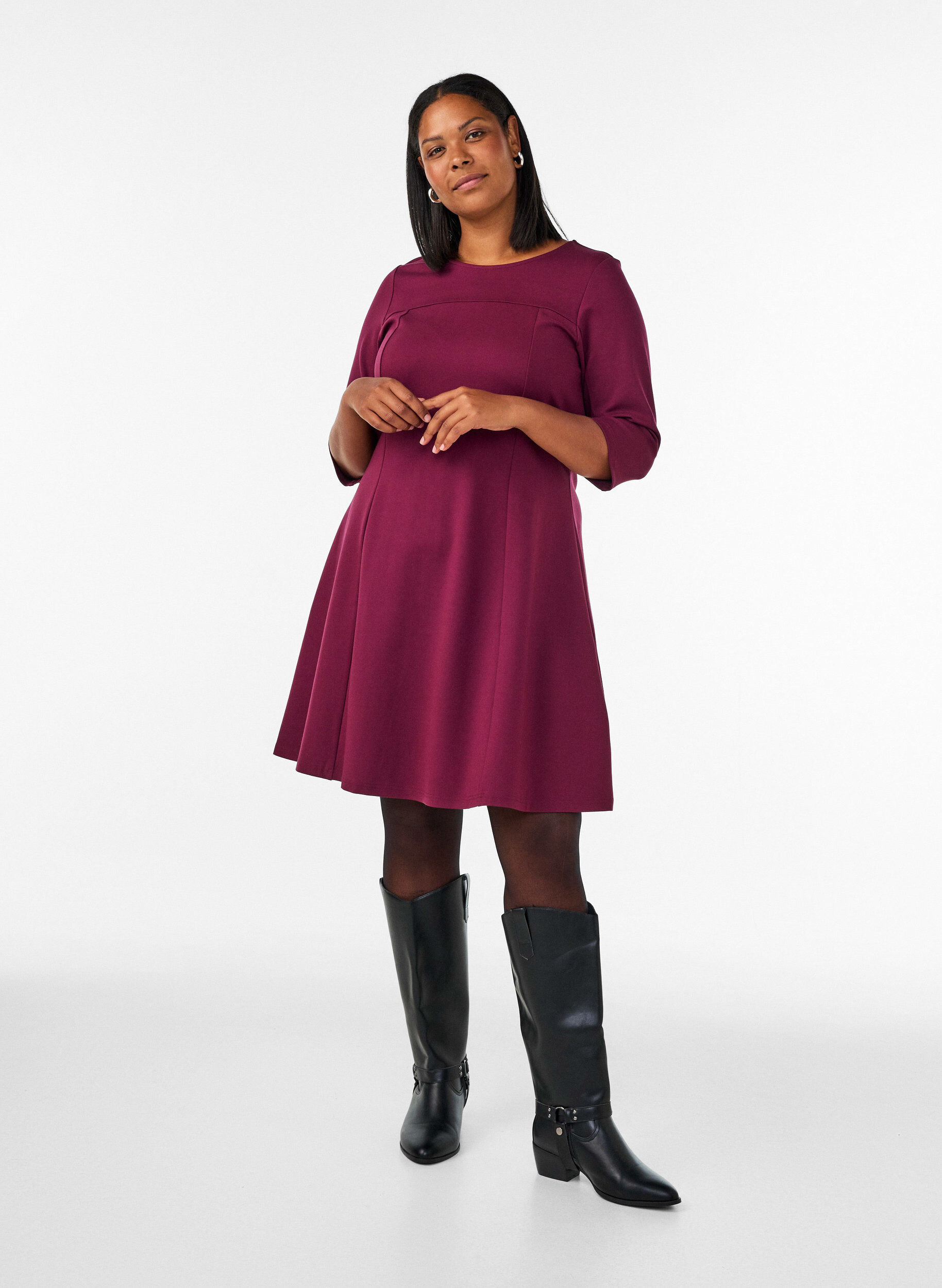 ZizziA-f&ouml;rmiges Kleid mit 3/4-&Auml;rmeln, Rot, Model image number 1