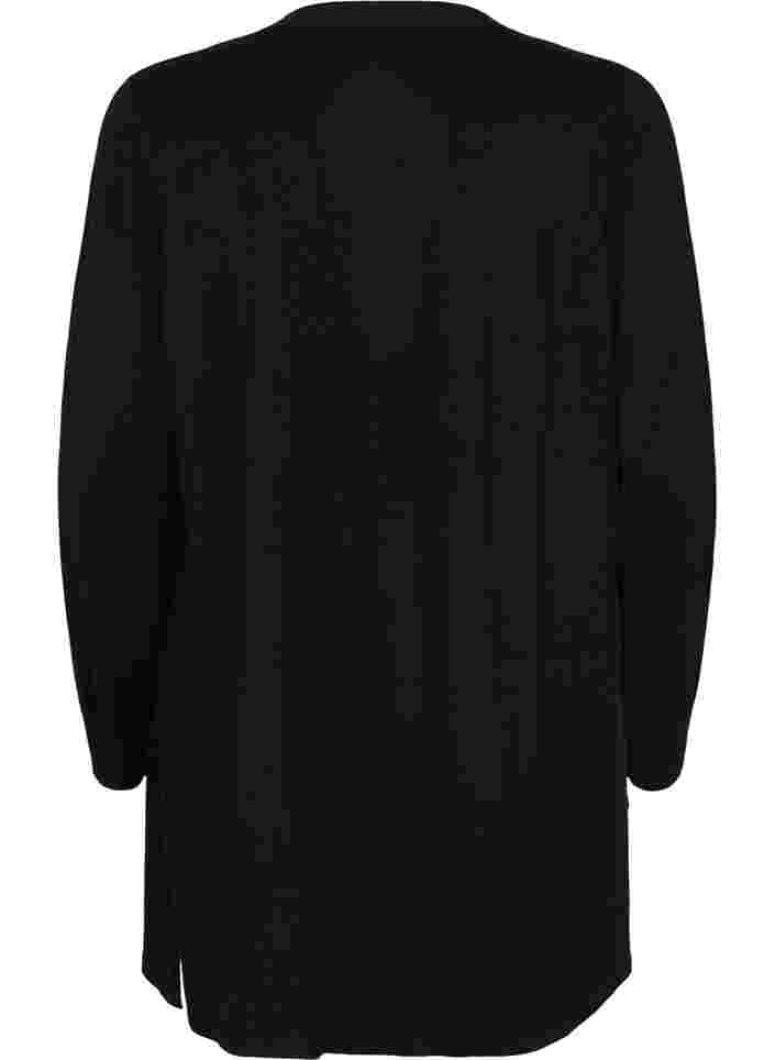Strickcardigan mit Seitenschlitz und Rippung, Black, Packshot image number 1