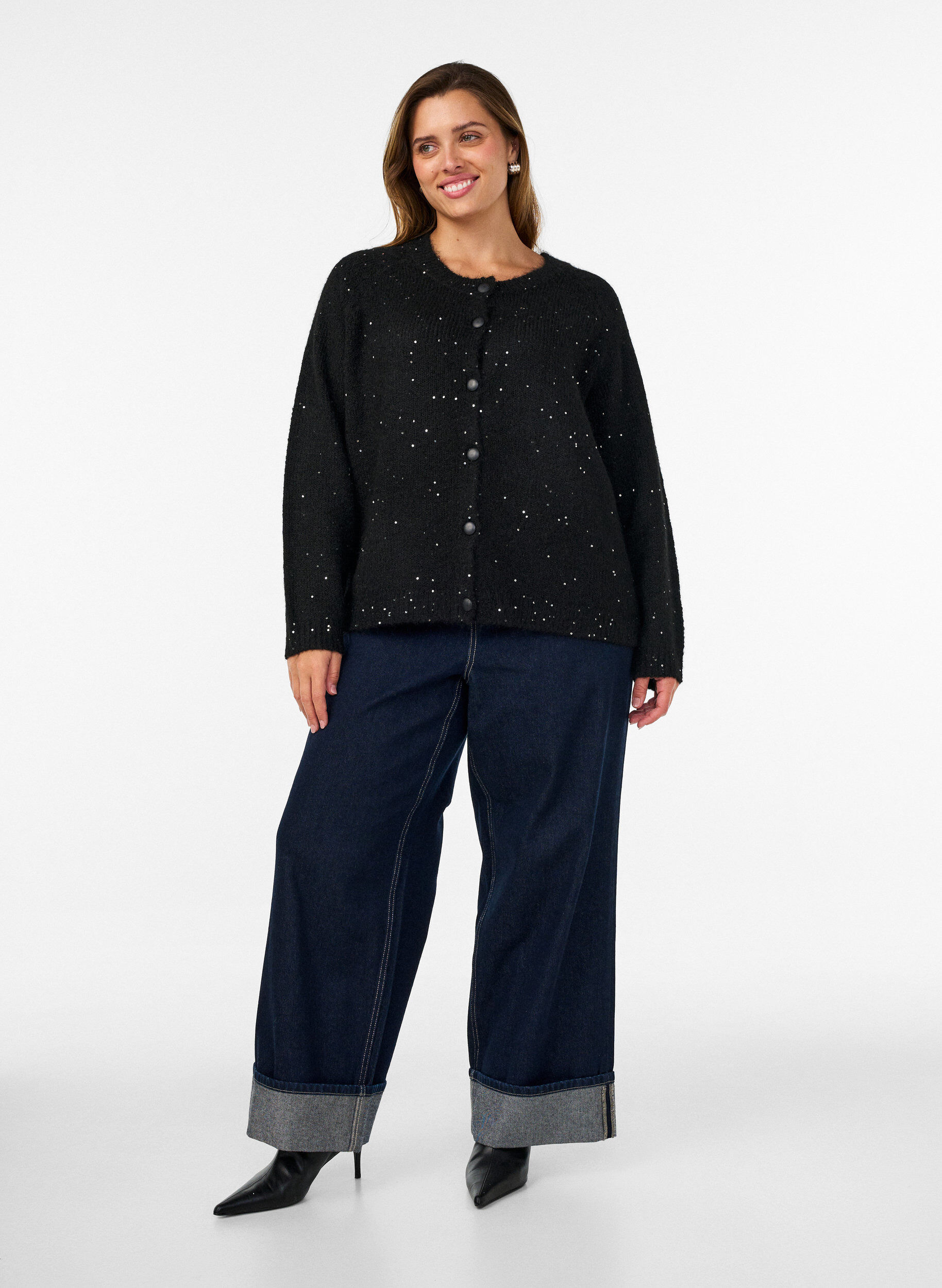 ZizziCardigan mit Pailletten und Kn&ouml;pfen, Schwarz, Model image number 1