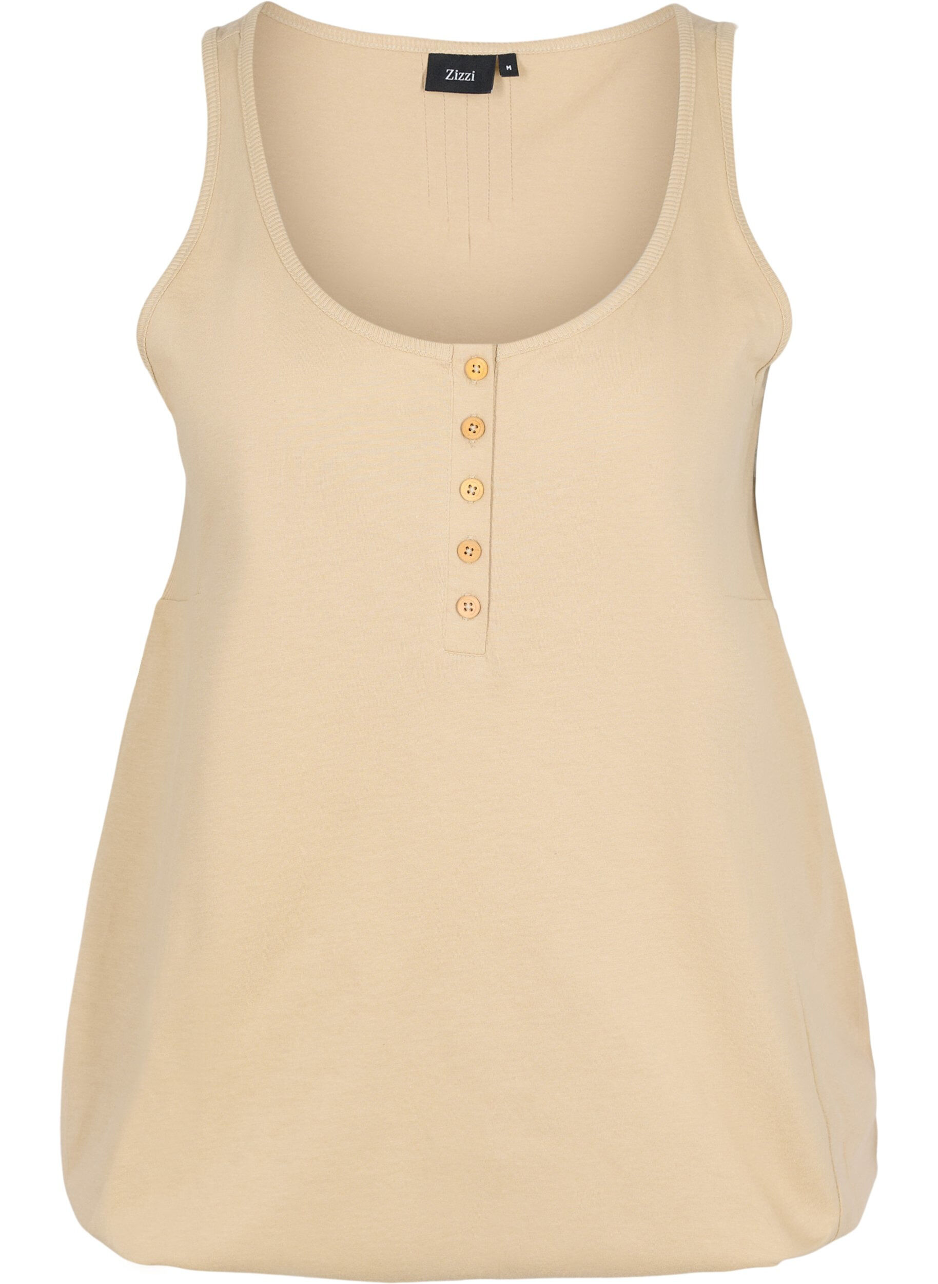 Zizzi Einfarbiges Baumwolltop mit elastischem B&uuml;ndchen, Humus, Packshot image number 0