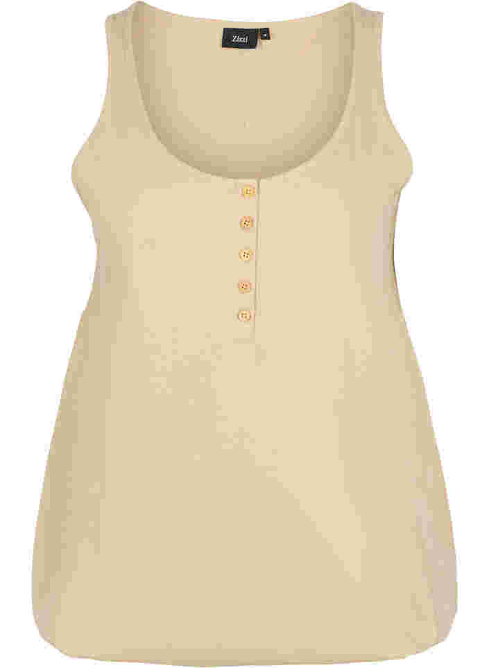 Einfarbiges Baumwolltop mit elastischem Bündchen, Humus, Packshot image number 0