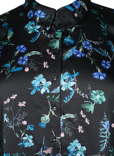 Hemdblusenkleid mit 3/4-Ärmeln und Blumendruck, Blue Flower AOP, Packshot image number 2
