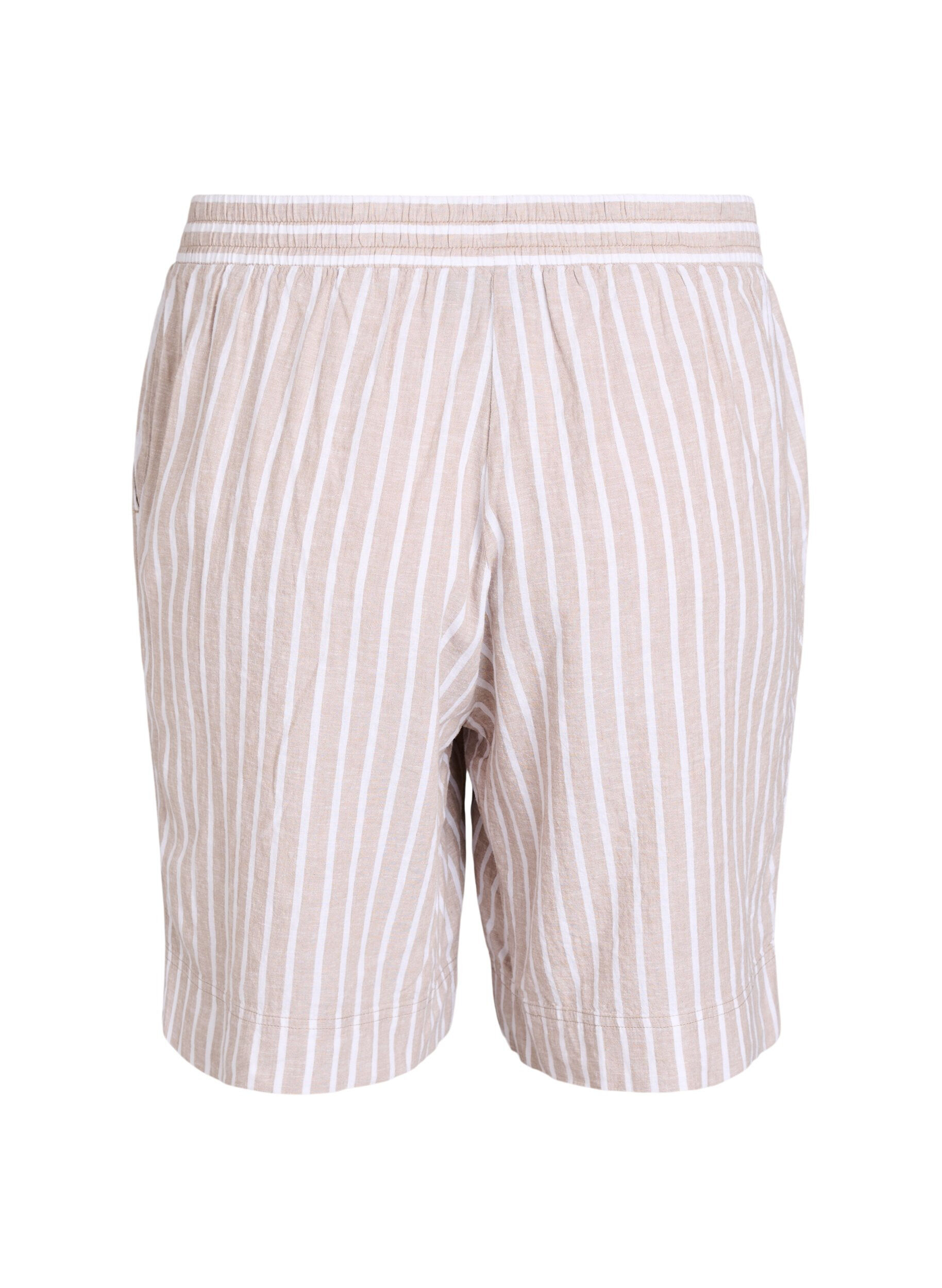 Zizzi Gestreifte Shorts aus Leinen und Viskose, Beige, Packshot image number 1