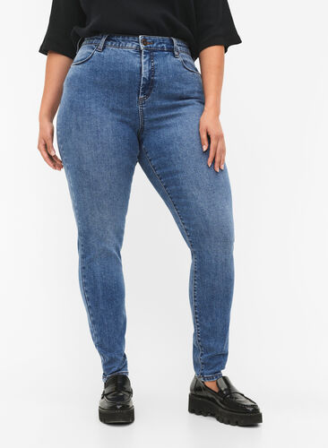 Amy Jeans mit hoher Taille und extra schlanker Passform, Blue denim, Model image number 2