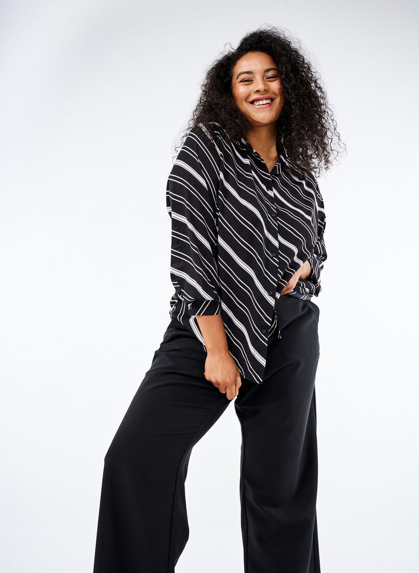 Gemusterte Bluse mit langen Ärmeln, Black Stripe, Image image number 0