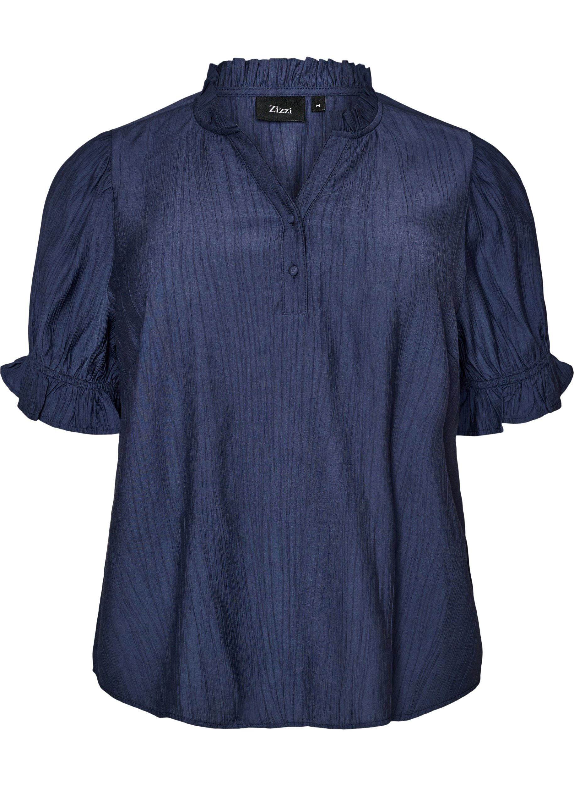 ZizziBluse aus einer gecrinkelten Viskosemischung mit V-Ausschnitt, Blau, Packshot image number 0