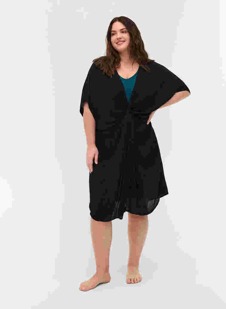 Kurzarm Strandkleid aus Viskose, Black, Model image number 2