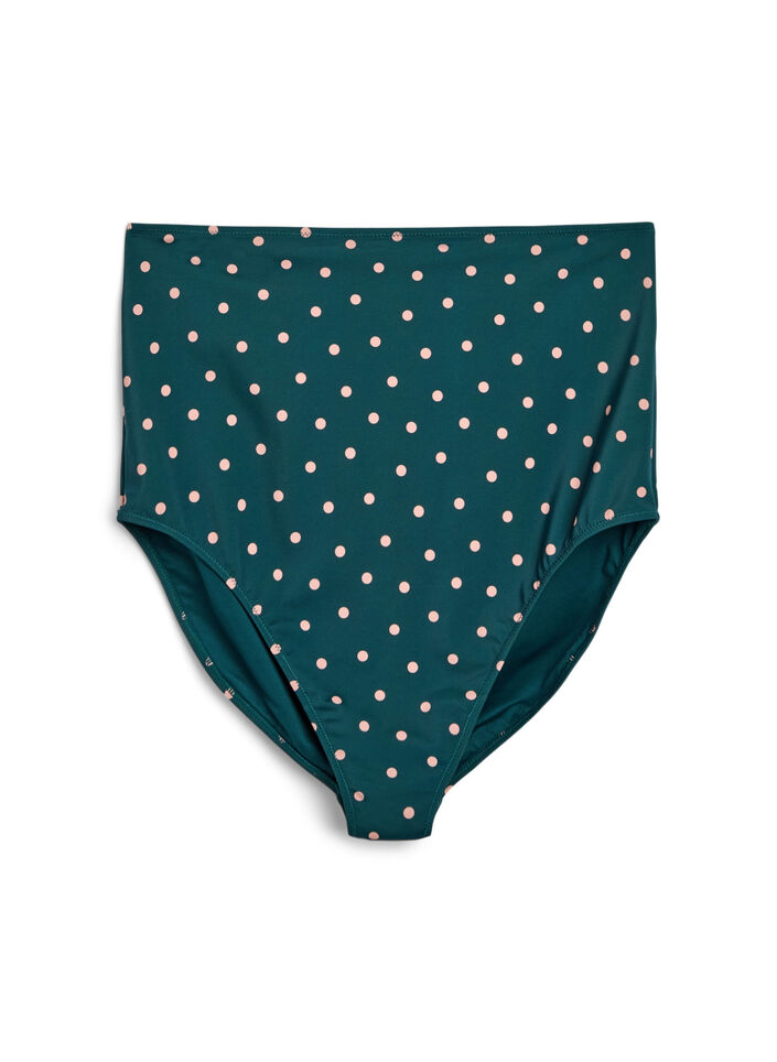 Hoch taillierte Bikinihose mit Polka Dots., Grün, Packshot image number 0