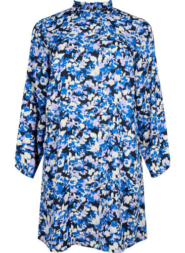 FLASH – Langärmeliges Kleid mit Blumendruck, Blue Purple Flower, Packshot image number 0