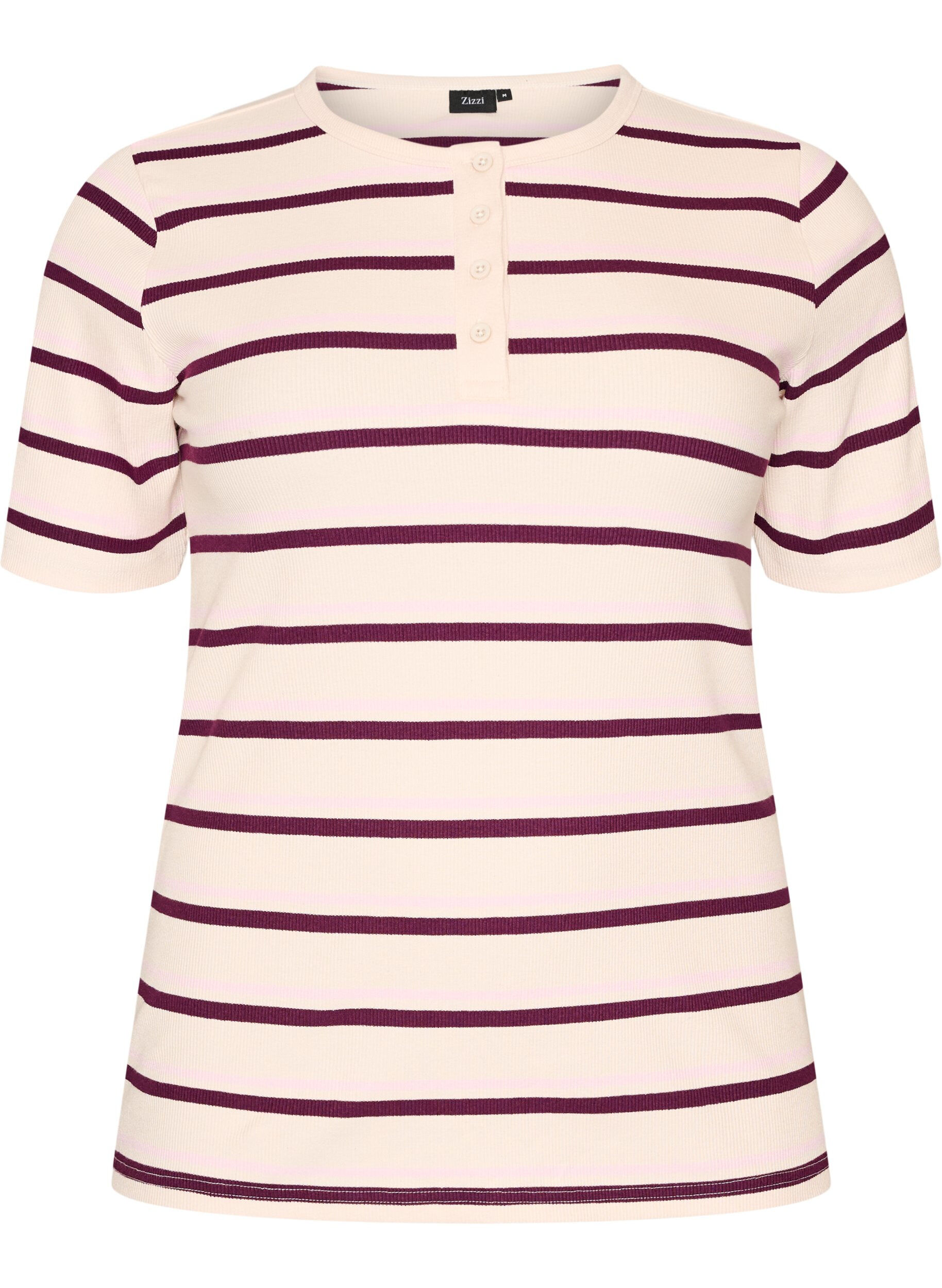 ZizziRipp-T-Shirt mit Streifen und Knopfdetail, Lila, Packshot image number 0