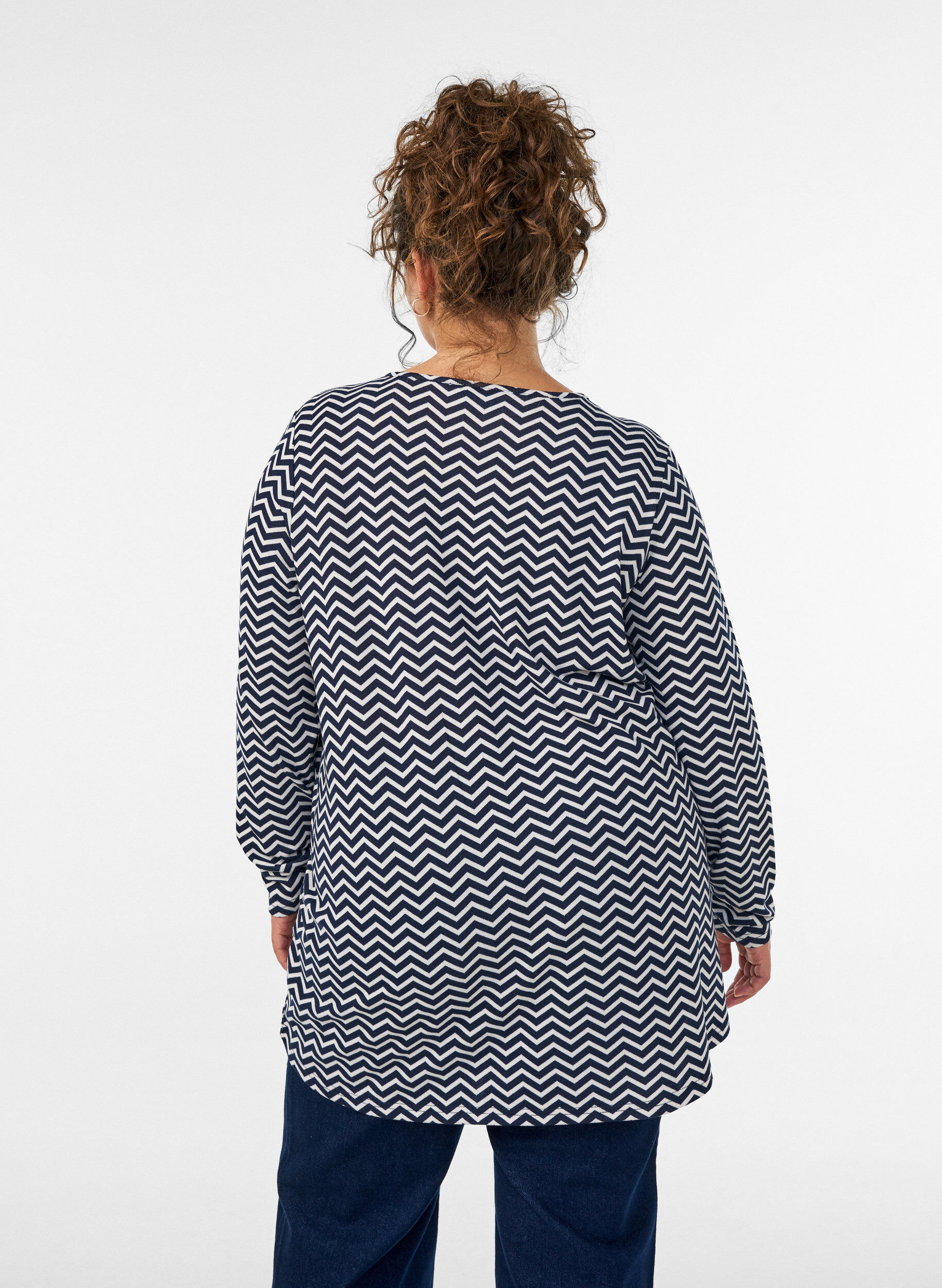 ZizziGemusterte Bluse mit langen &Auml;rmeln, Blau, Model image number 2