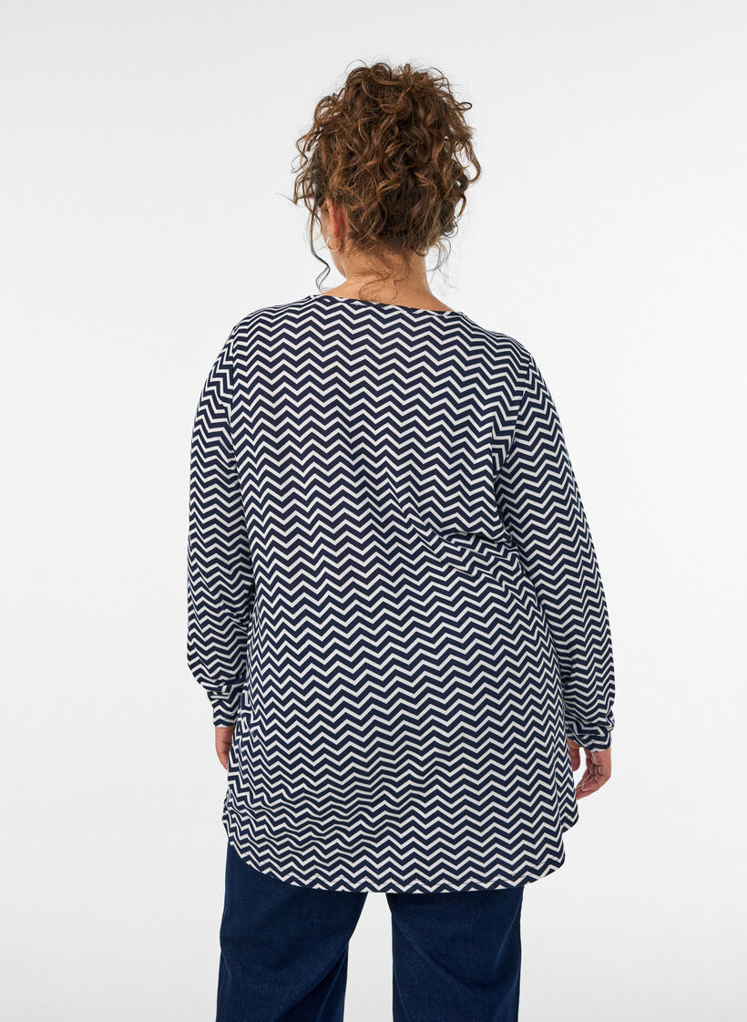 Gemusterte Bluse mit langen &Auml;rmeln, Blau, Model image number 2