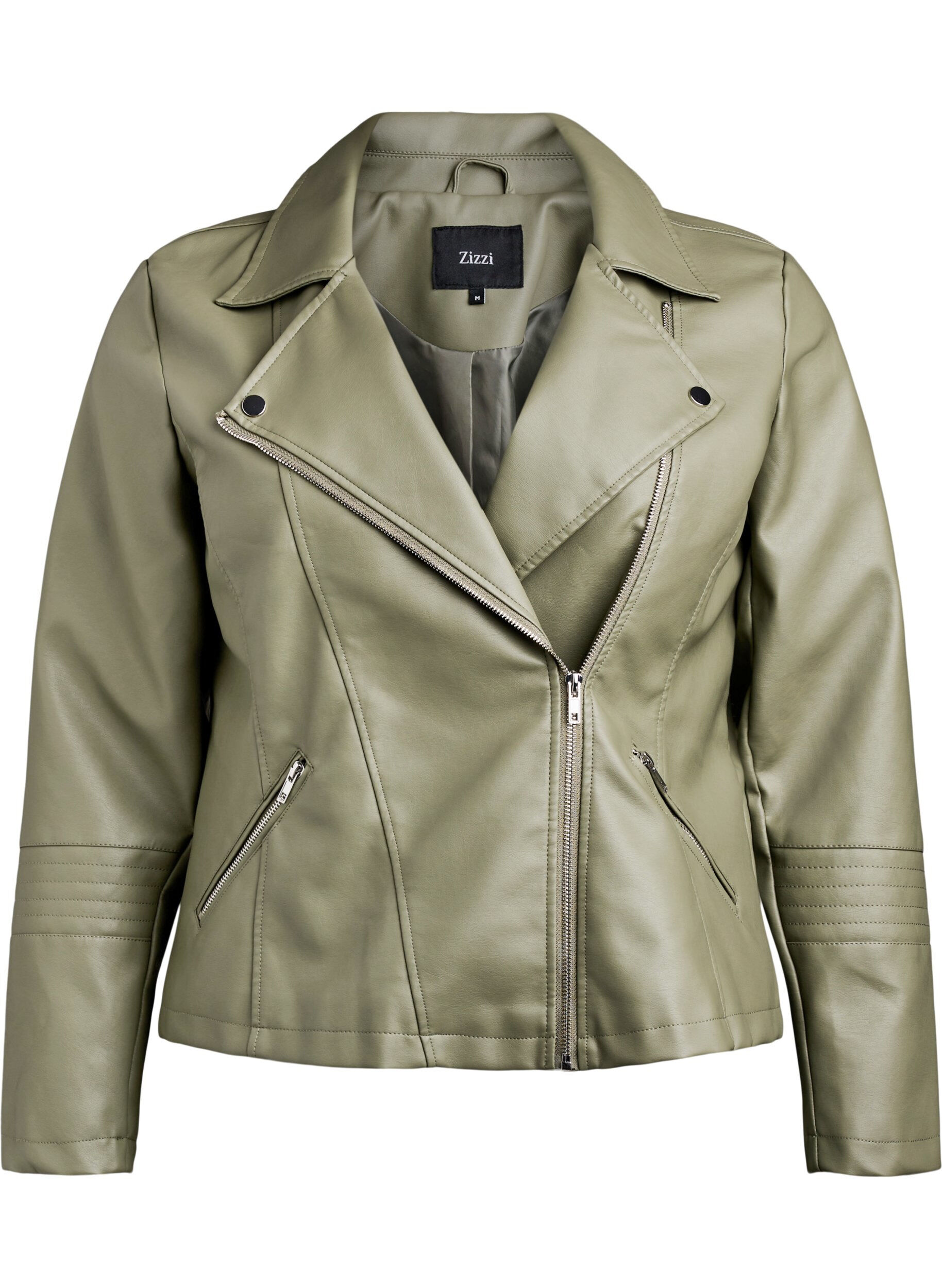 ZizziBikerjacke aus Kunstleder, Gr&uuml;n, Packshot image number 0
