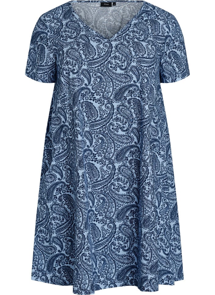Kurzes A-Linien-Kleid mit Paisleymuster, Blau, Packshot image number 0