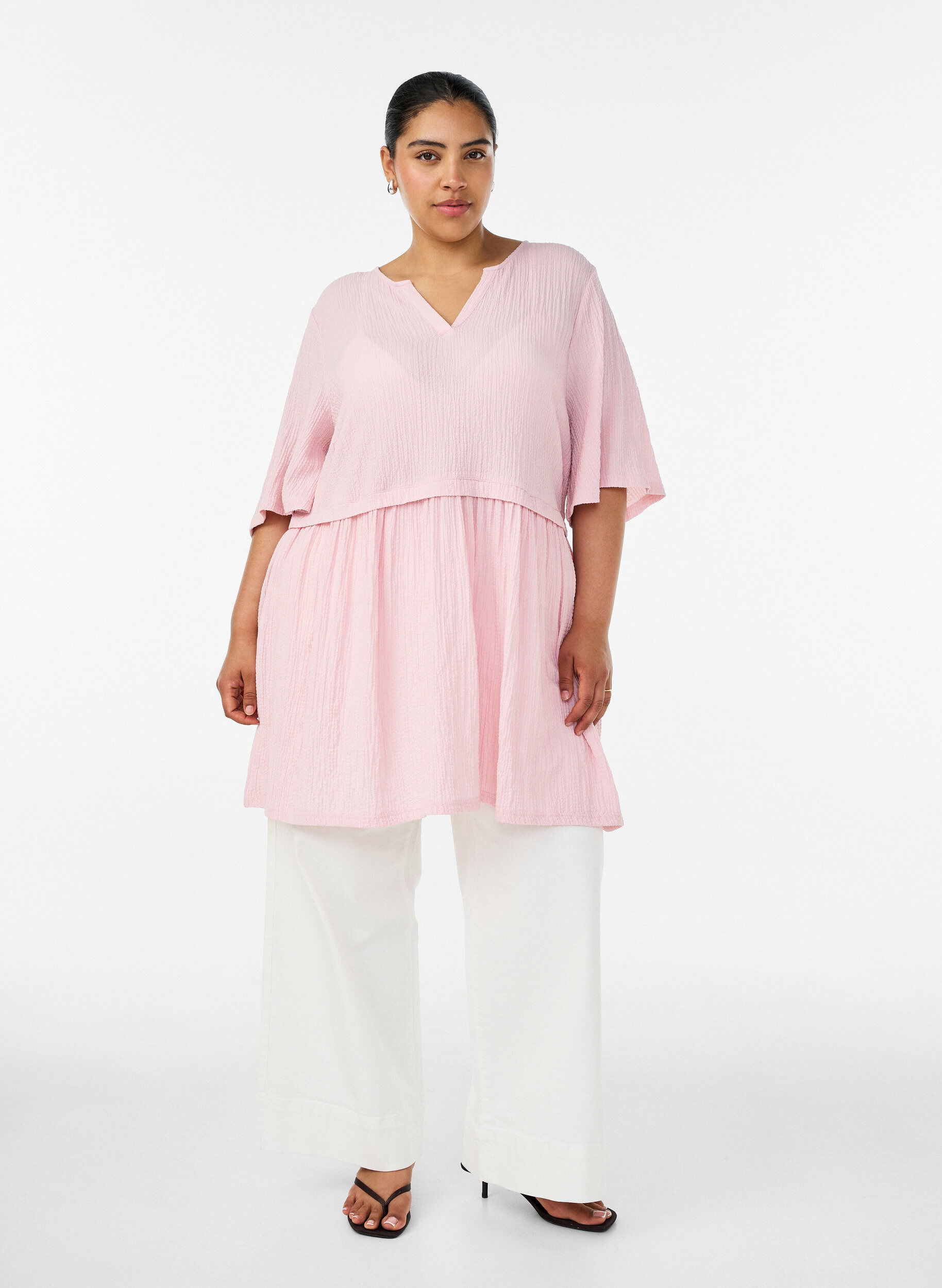 ZizziTunika mit Crinkle-Struktur und 1/2-&Auml;rmeln, Pink, Model image number 1