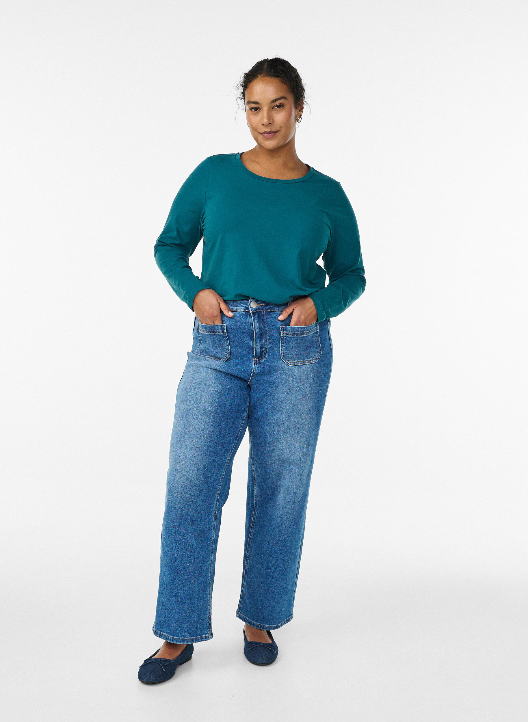 ZizziBasic Top aus Jersey mit langen &Auml;rmeln, Gr&uuml;n, Model image number 1