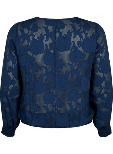  Jacquard-Bluse mit Smock-Muster, Navy Blazer, Packshot image number 1
