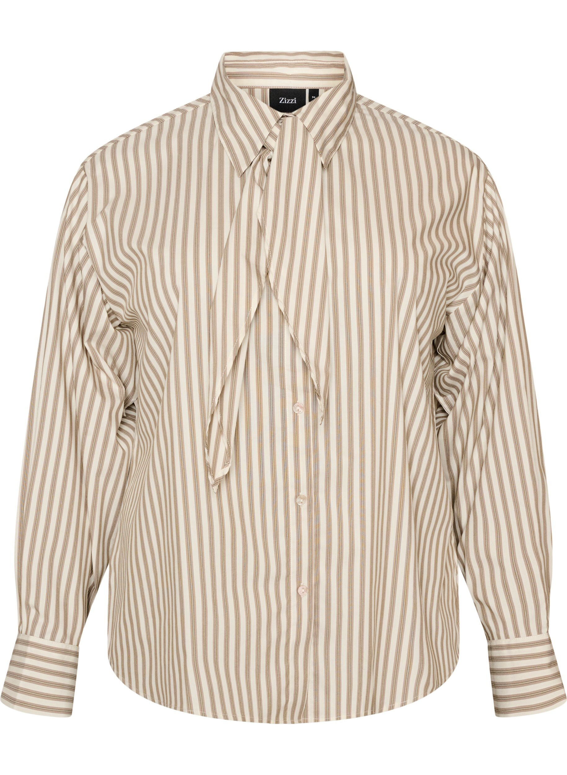 ZizziGestreiftes Hemd mit abnehmbarer Schluppe, Beige, Packshot image number 0