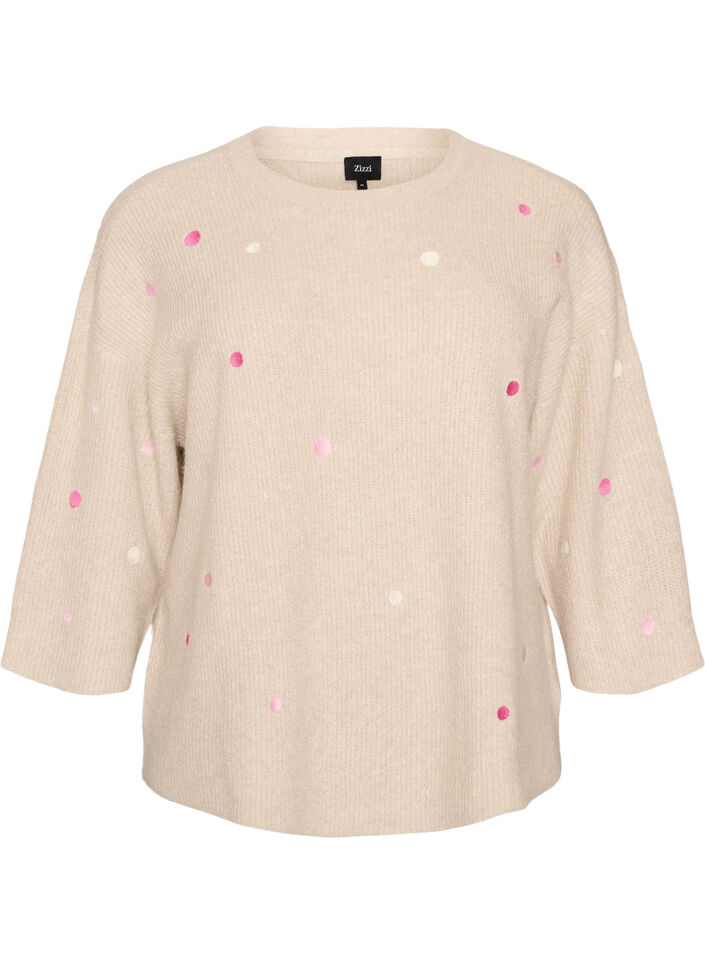 Strickbluse mit kleinen Stickmotiven, Beige, Packshot image number 0