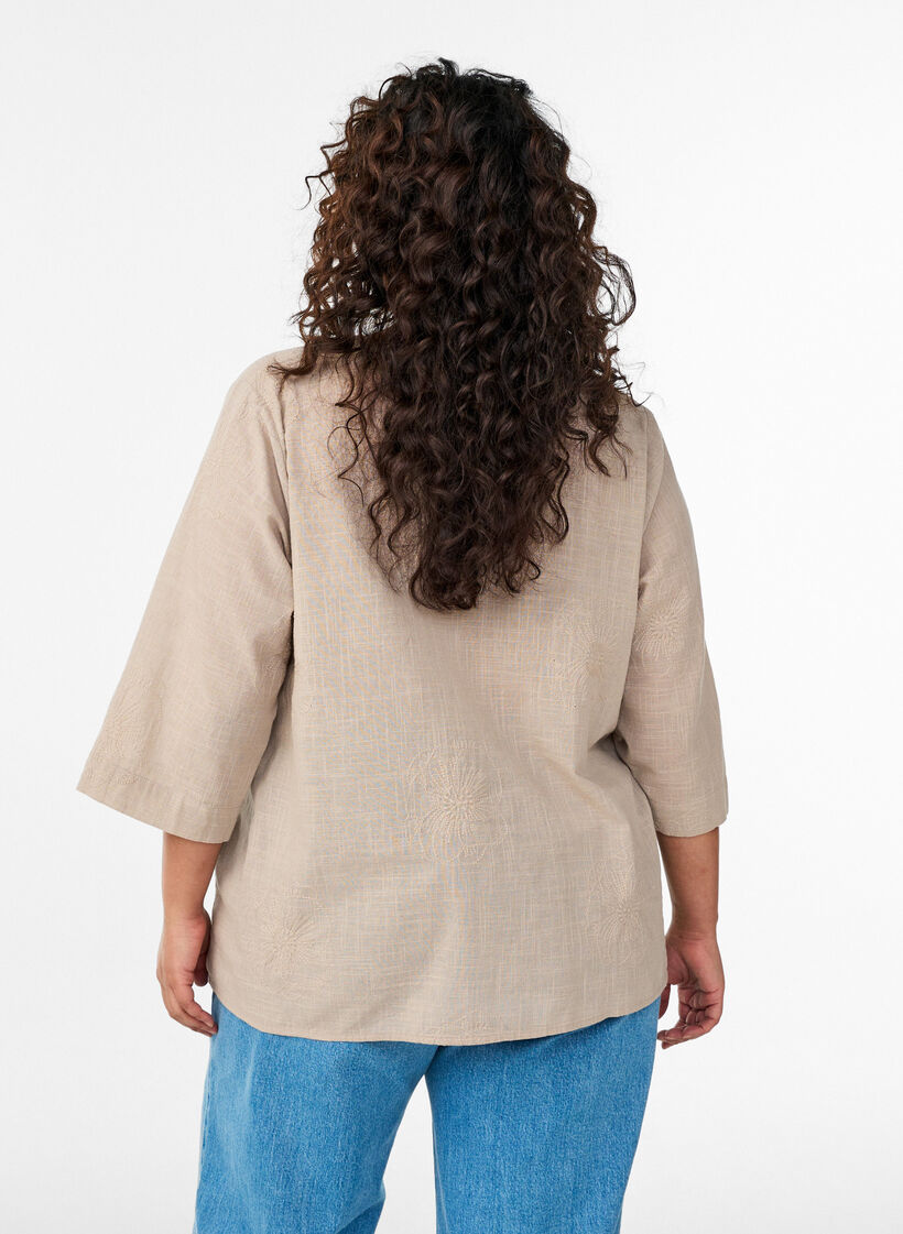 Bluse aus Baumwolle mit gestickten Details und 3/4-&Auml;rmeln, Beige, Model image number 2