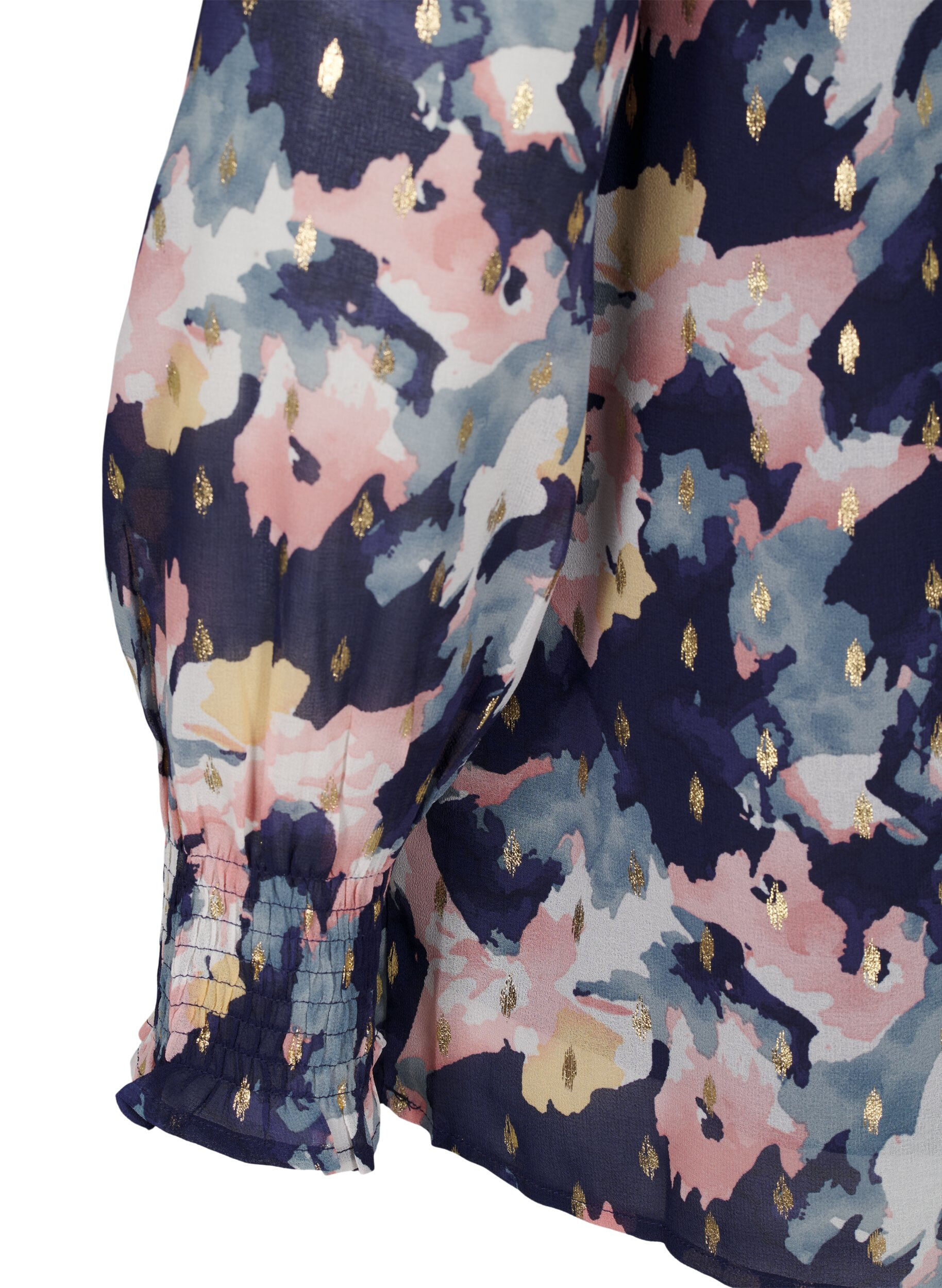 Zizzi  Gebl&uuml;mte Bluse mit langen &Auml;rmeln und V-Ausschnitt, Night Sky AOP Flower, Packshot image number 3