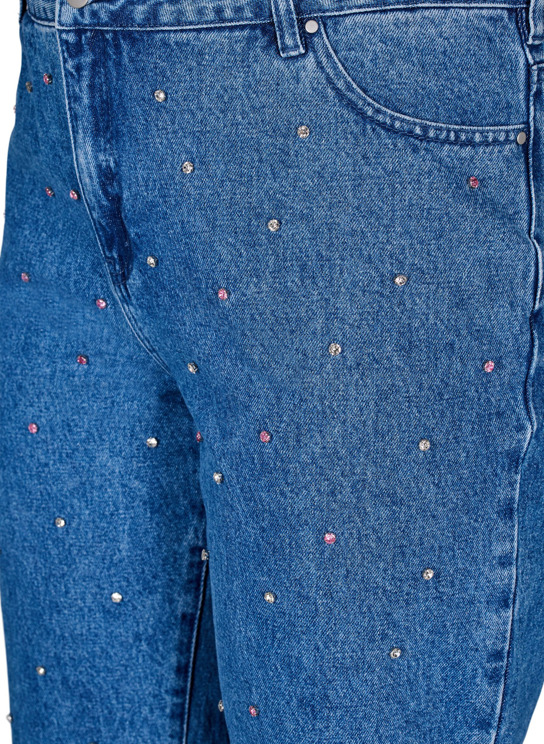 Zizzi Gemma Jeans mit hoher Taille und Strasssteinen, Blau, Packshot image number 2