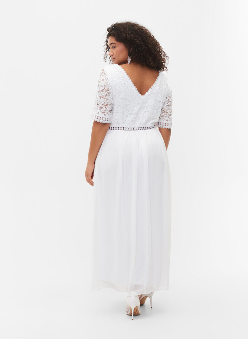 Maxikleid mit Rückenausschnitt und kurzen Ärmeln, Bright White, Model image number 1