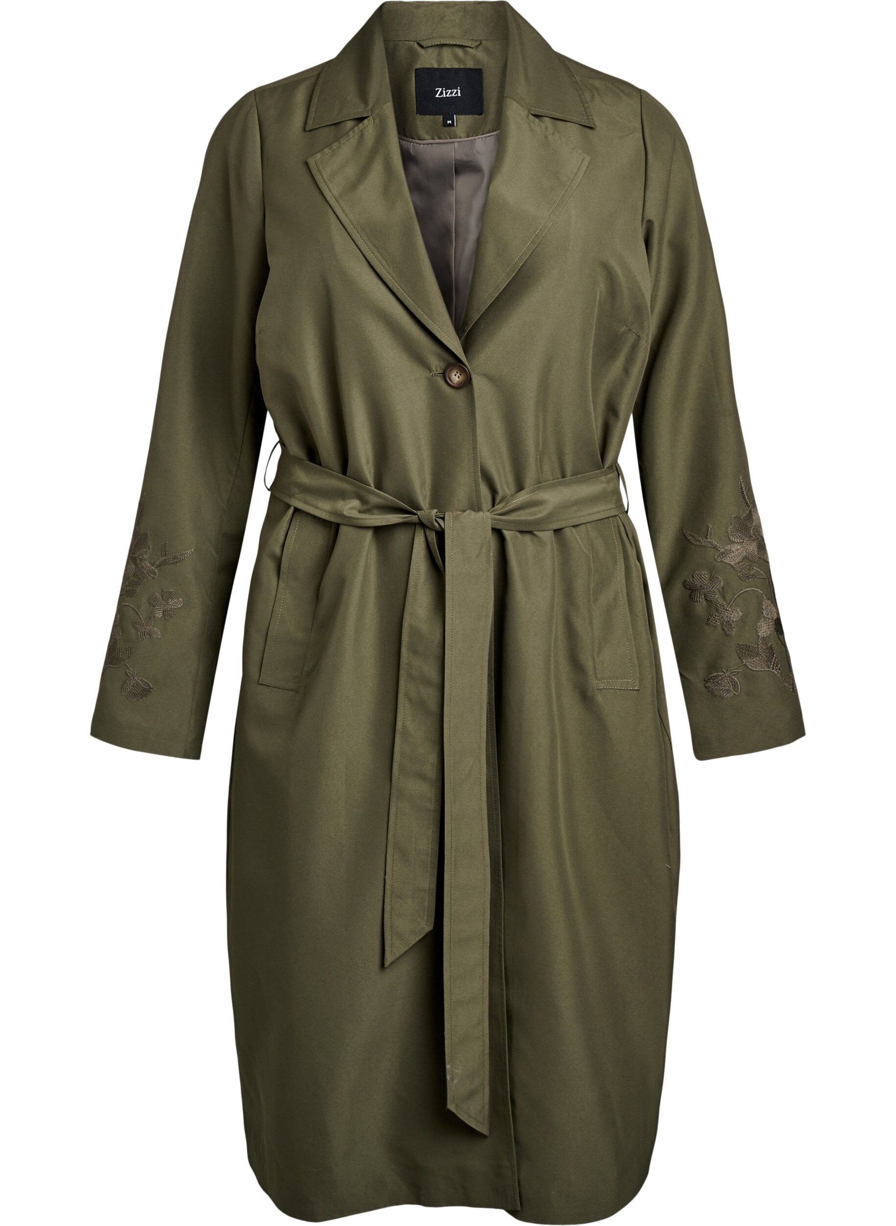 Zizzi Langer Trenchcoat mit Stickerei, Gr&uuml;n, Packshot image number 0