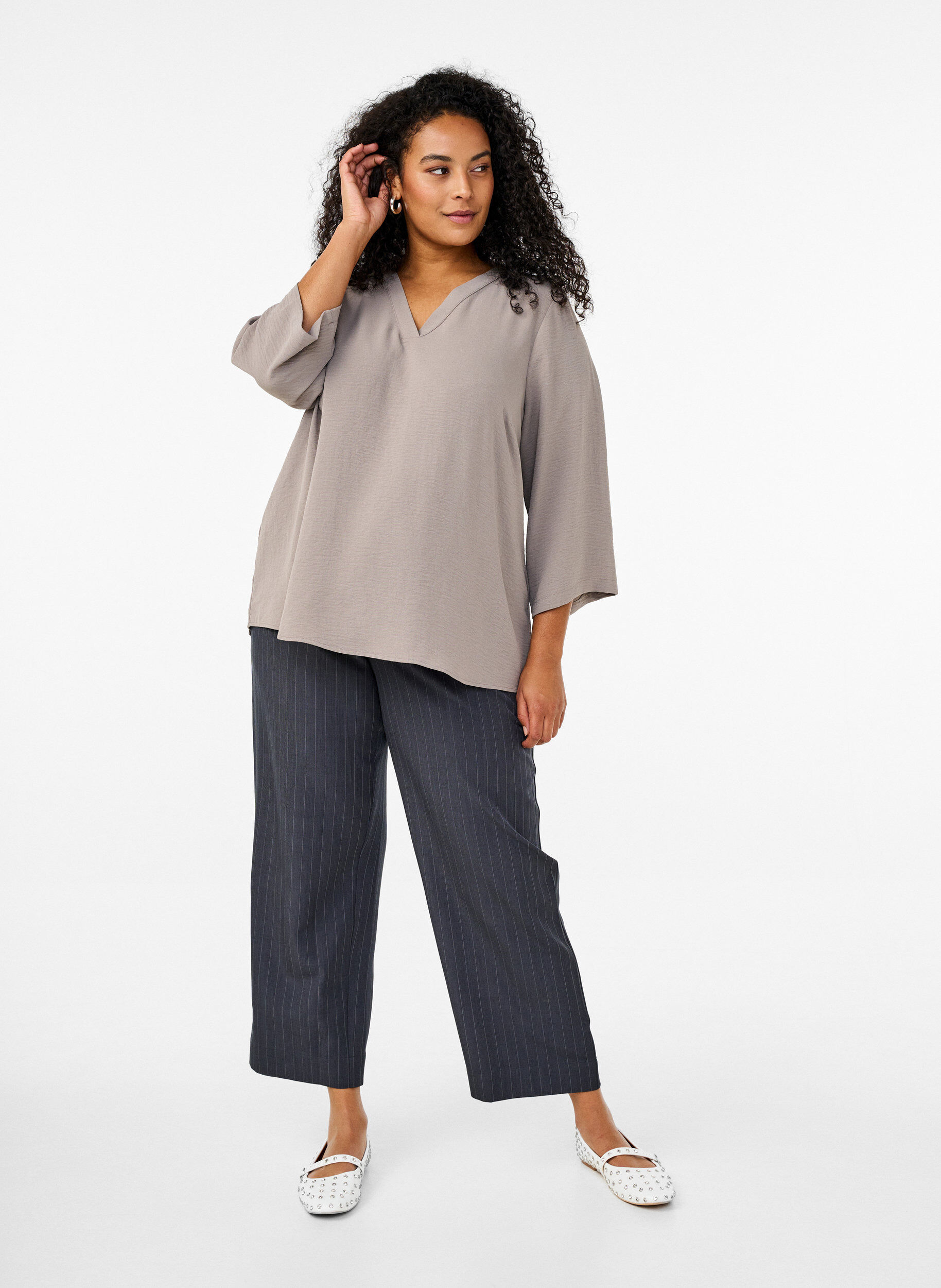 Zizzi FLASH - Bluse mit 3/4-&Auml;rmeln, Beige, Model image number 1