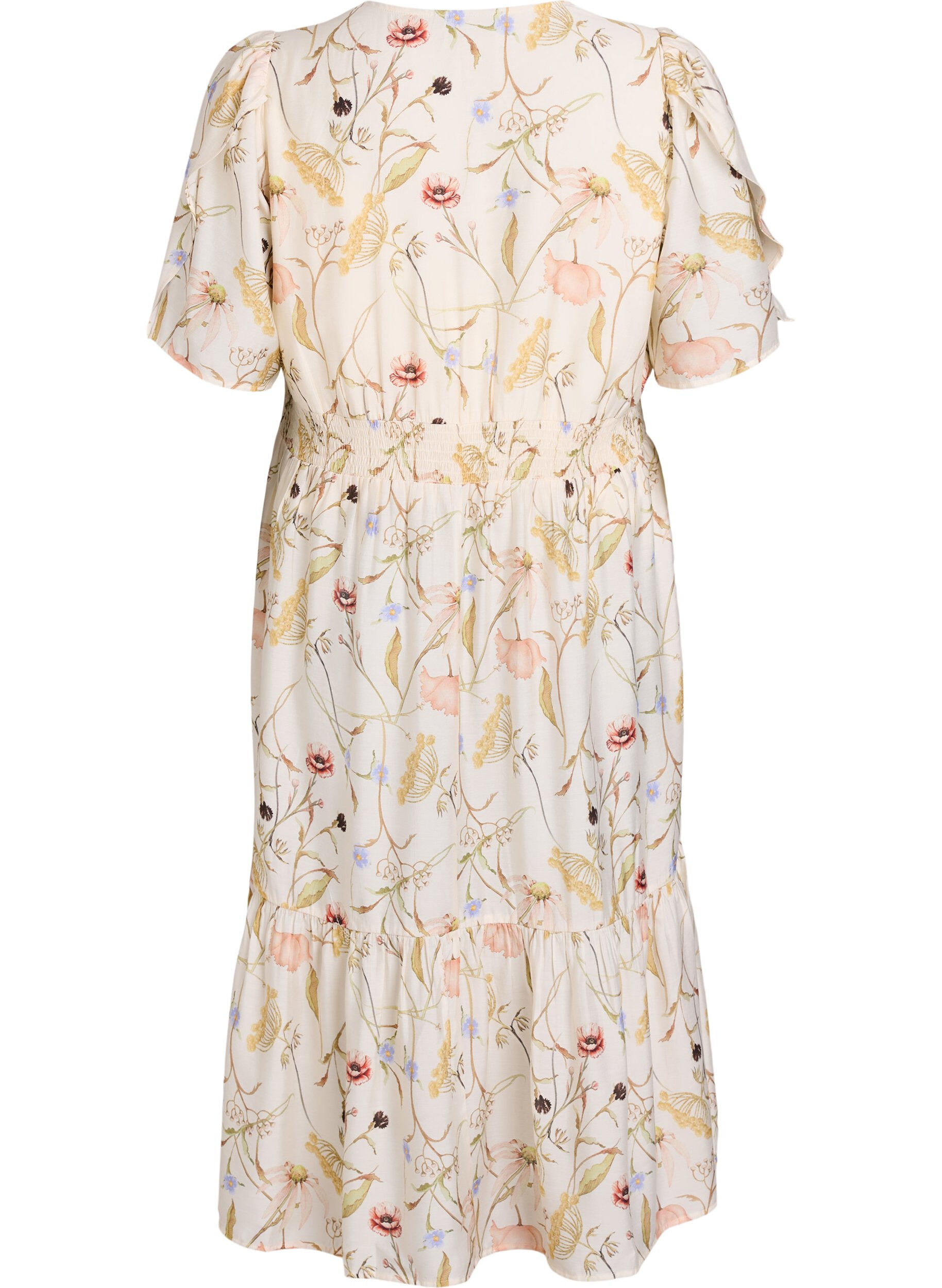 Zizzi Gebl&uuml;mtes Midi-Kleid in A-Linienform, Beige, Packshot image number 1