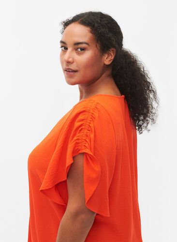 Kurzärmelige Bluse mit Falten, Orange.com, Model image number 2