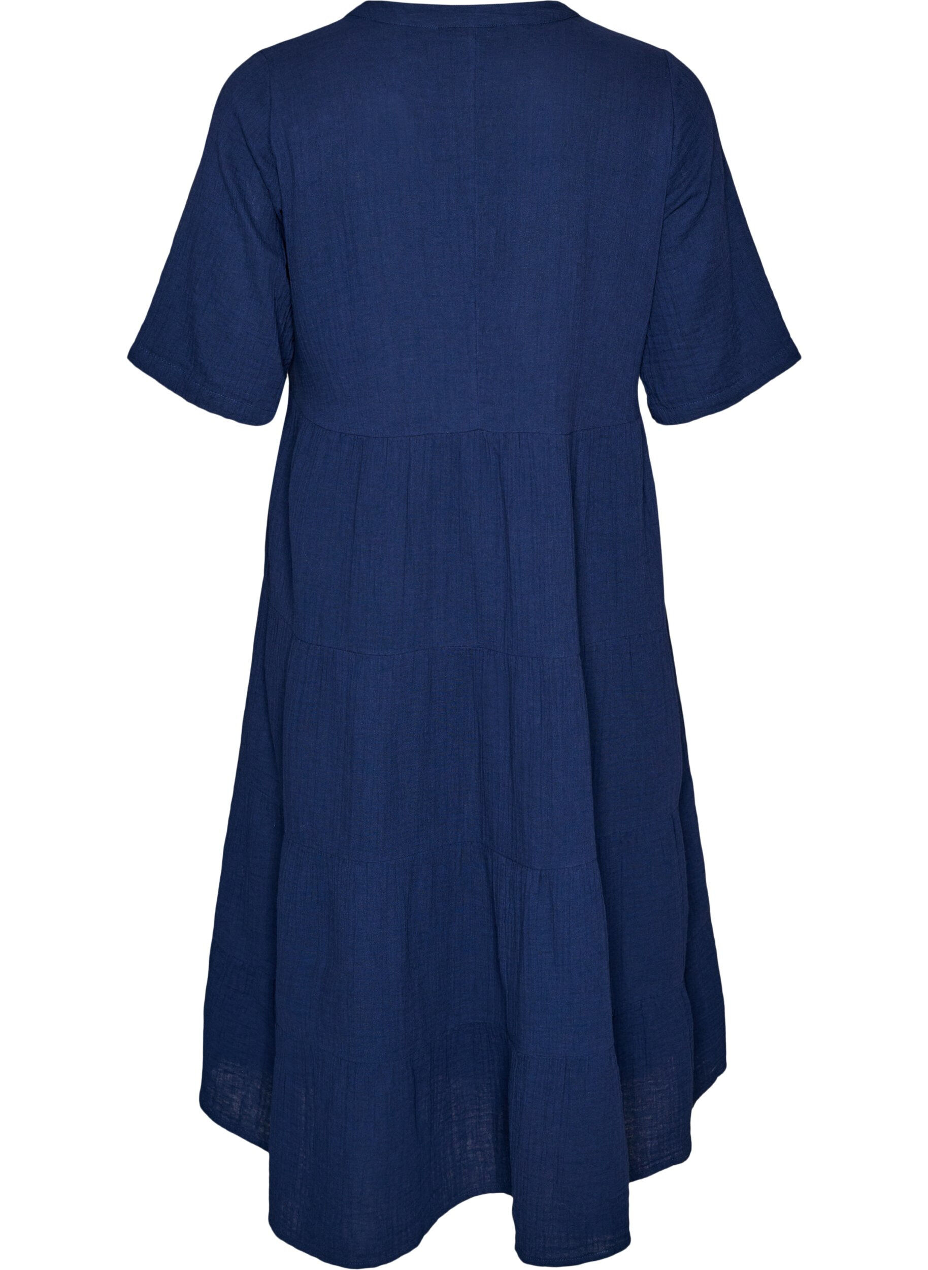 Zizzi Midikleid in A-Linie aus Baumwoll-Musselin, Blau, Packshot image number 1