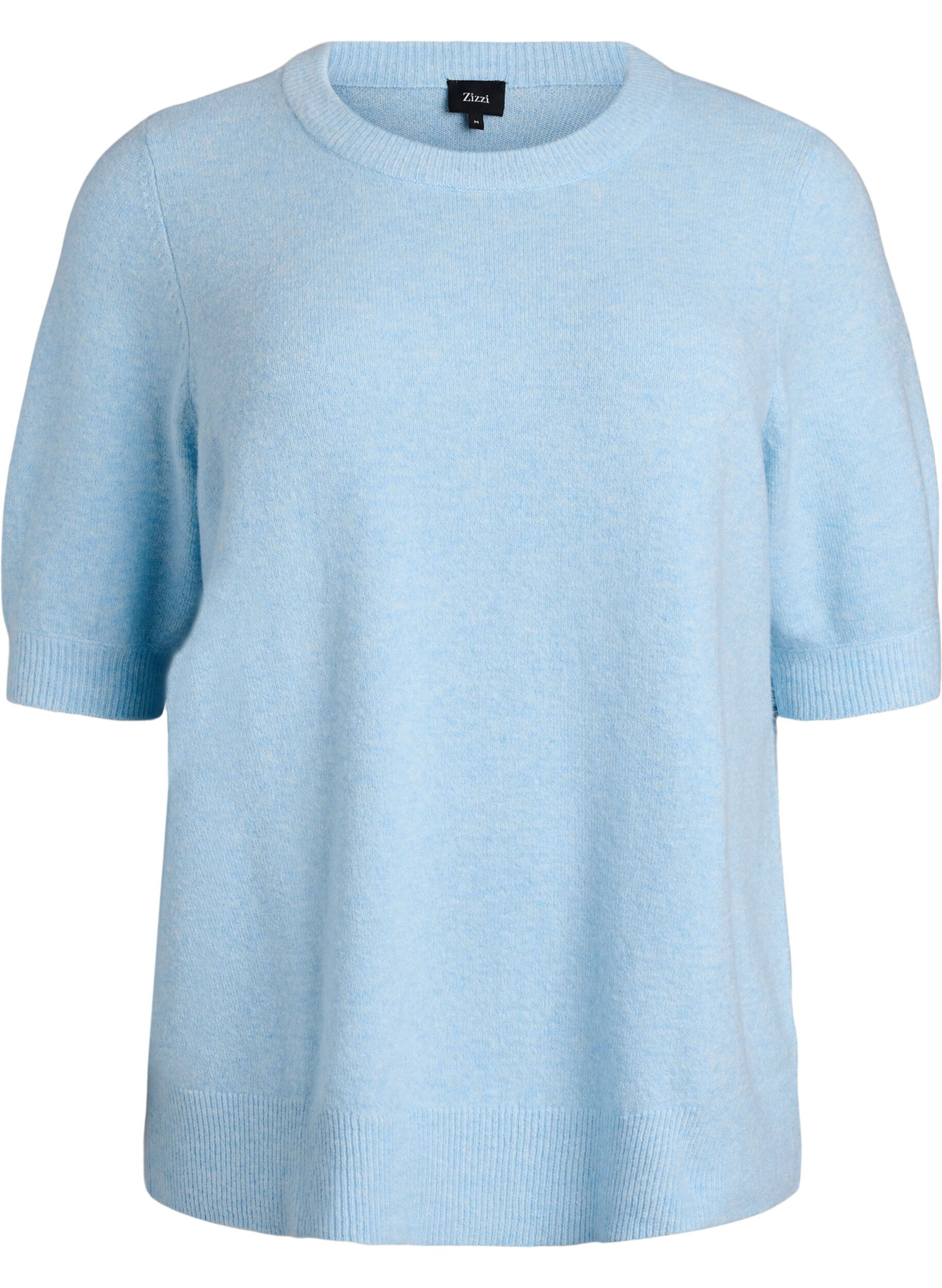Zizzi Bluse aus Strick mit kurzen &Auml;rmeln, Blau, Packshot image number 0