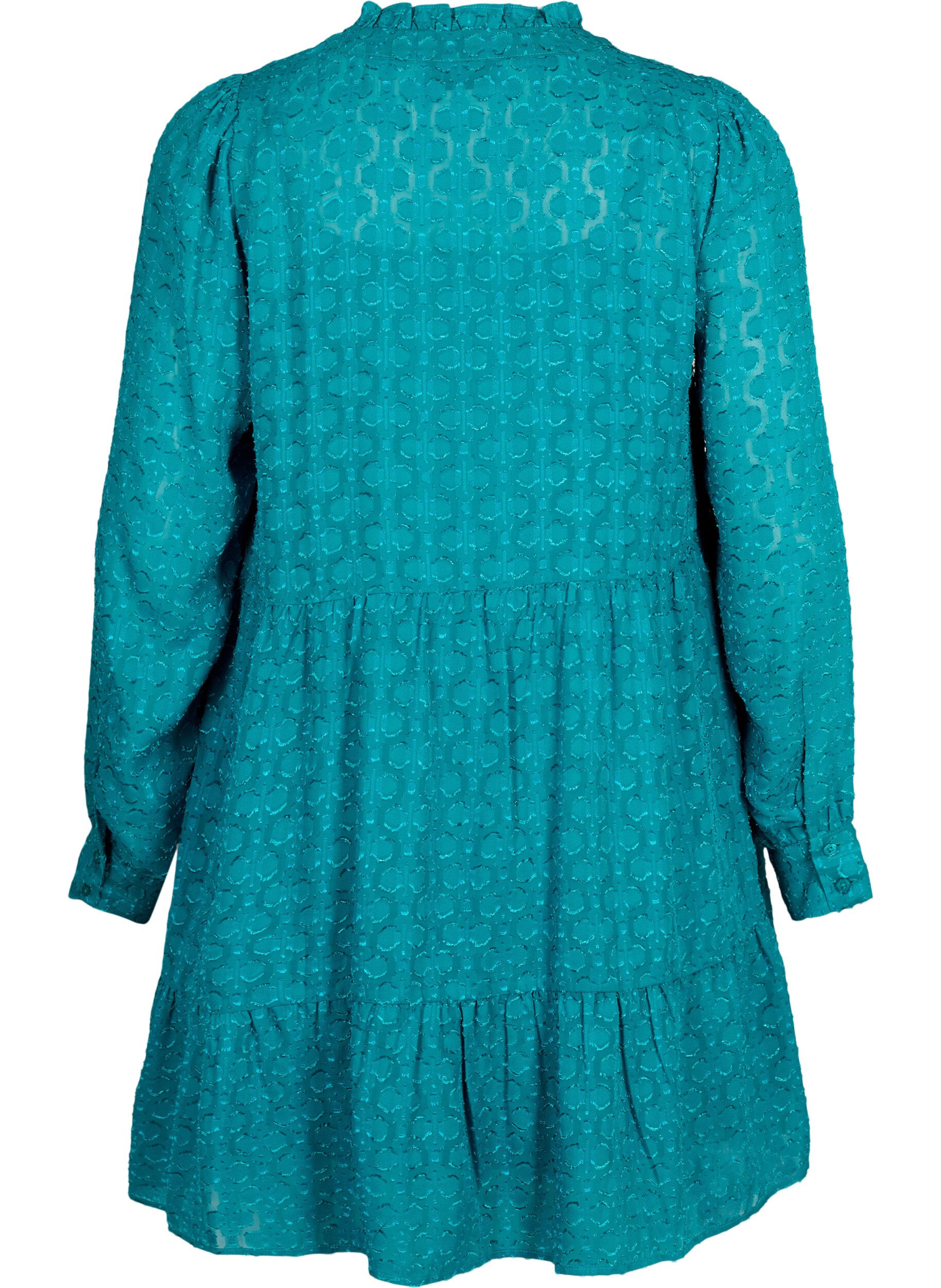 Zizzi Jacquard-Kleid mit R&uuml;schenkragen, Deep Lake, Packshot image number 1