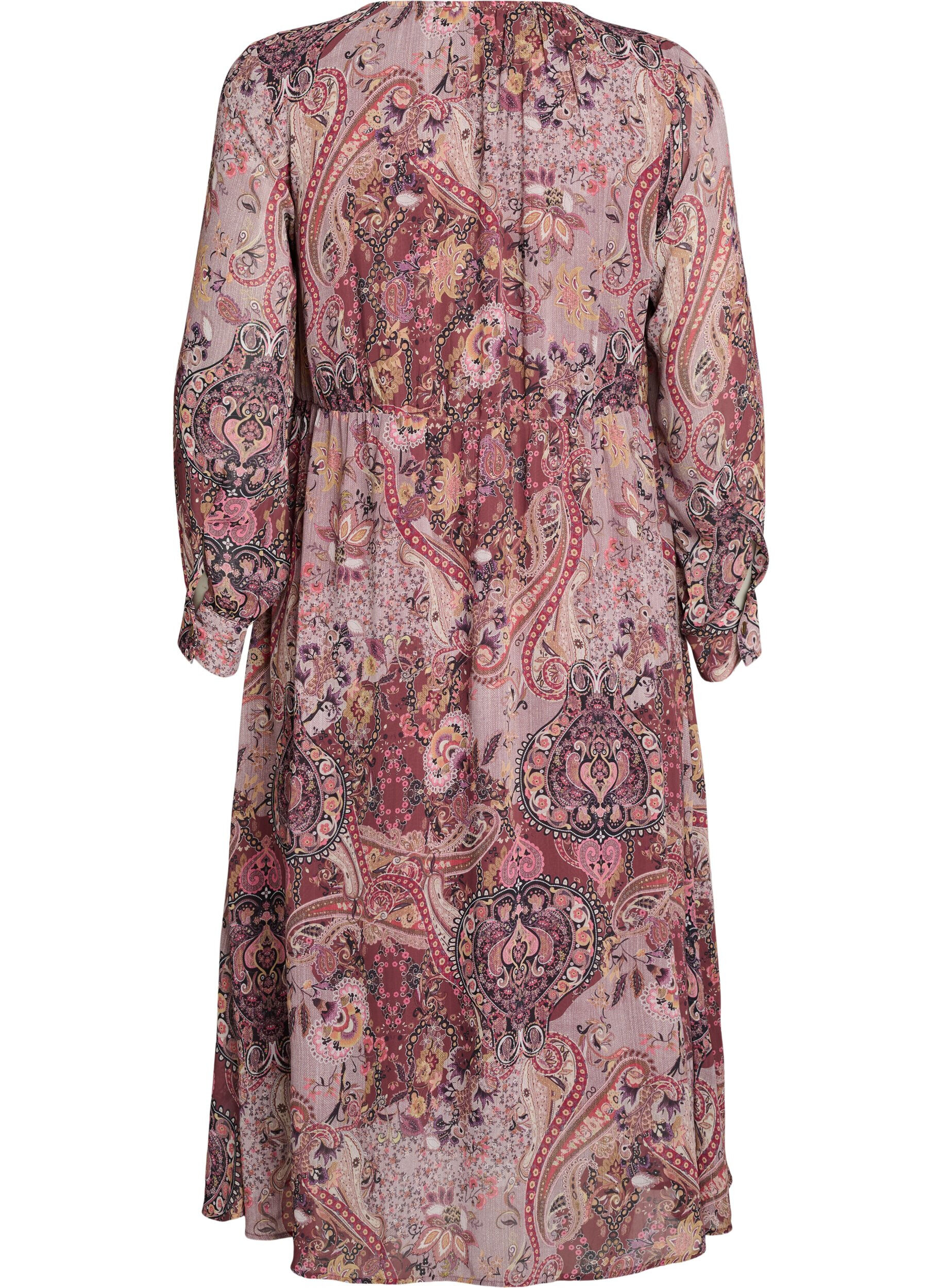 ZizziMidikleid mit Paisley-Muster und elastischem Bund, Lila, Packshot image number 1