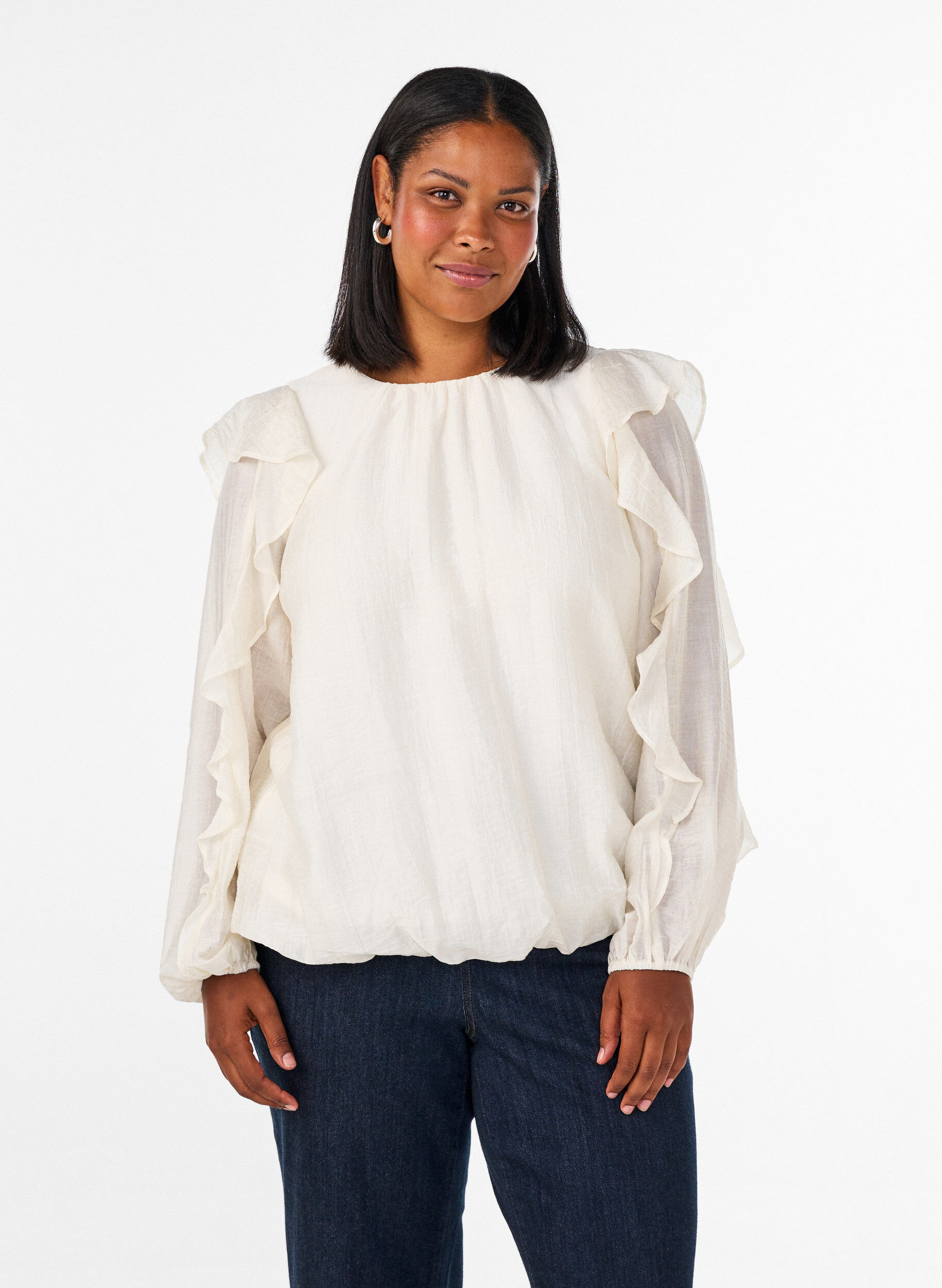 Ballonbluse mit R&uuml;schen, Vanille, Model