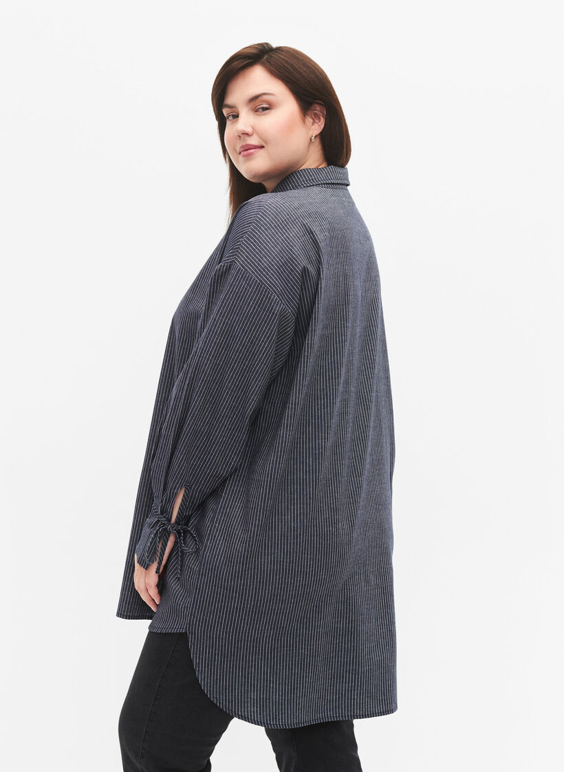 Hemd mit Bindedetail an den &Auml;rmeln, Navy Stripe, Model image number 1