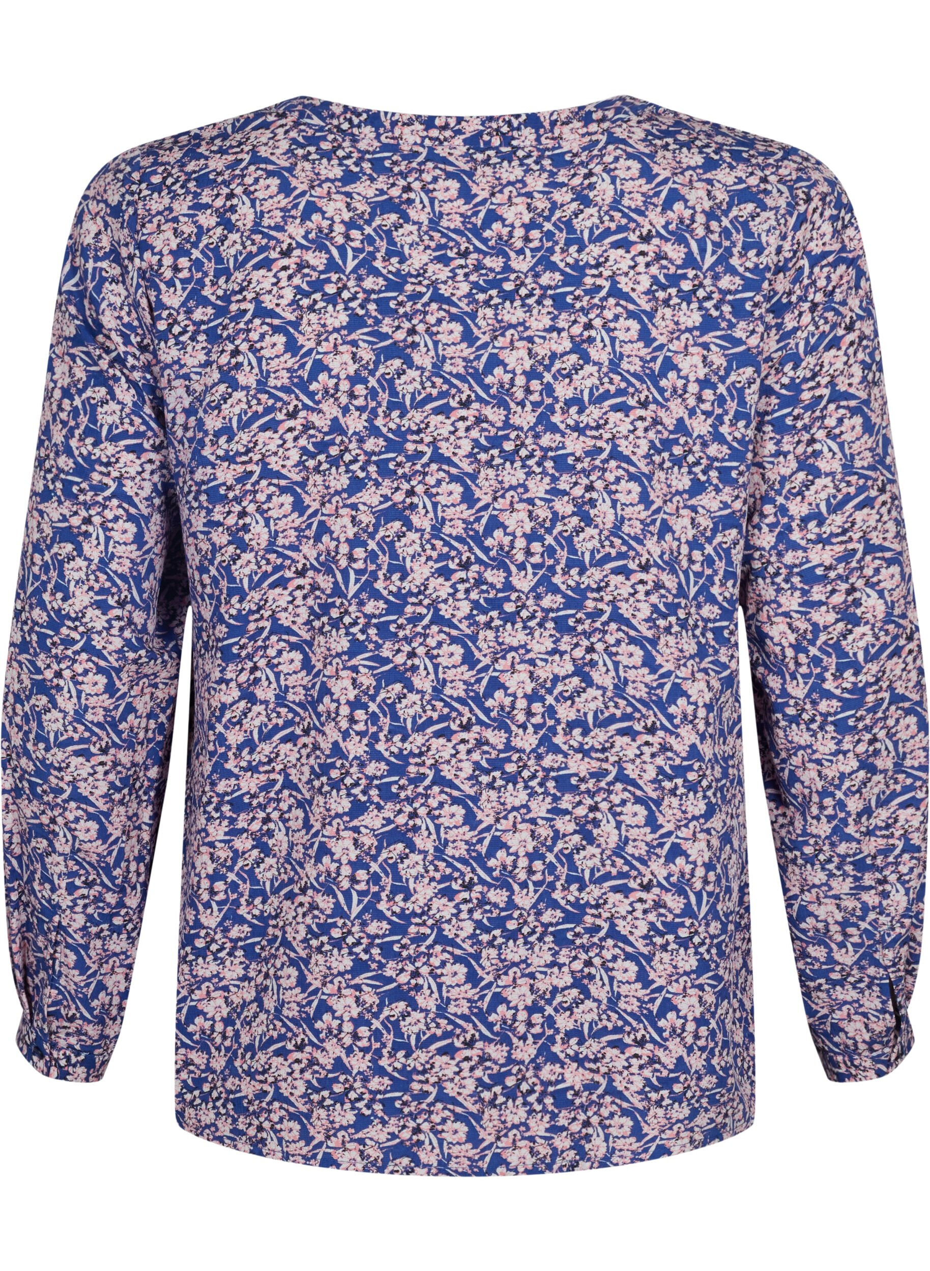 Zizzi FLASH - Lang&auml;rmelige Bluse mit Print, Strong Blue Flower, Packshot image number 1