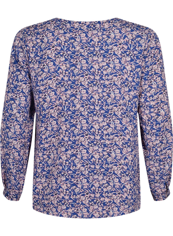 FLASH - Lang&auml;rmelige Bluse mit Print, Strong Blue Flower, Packshot image number 1
